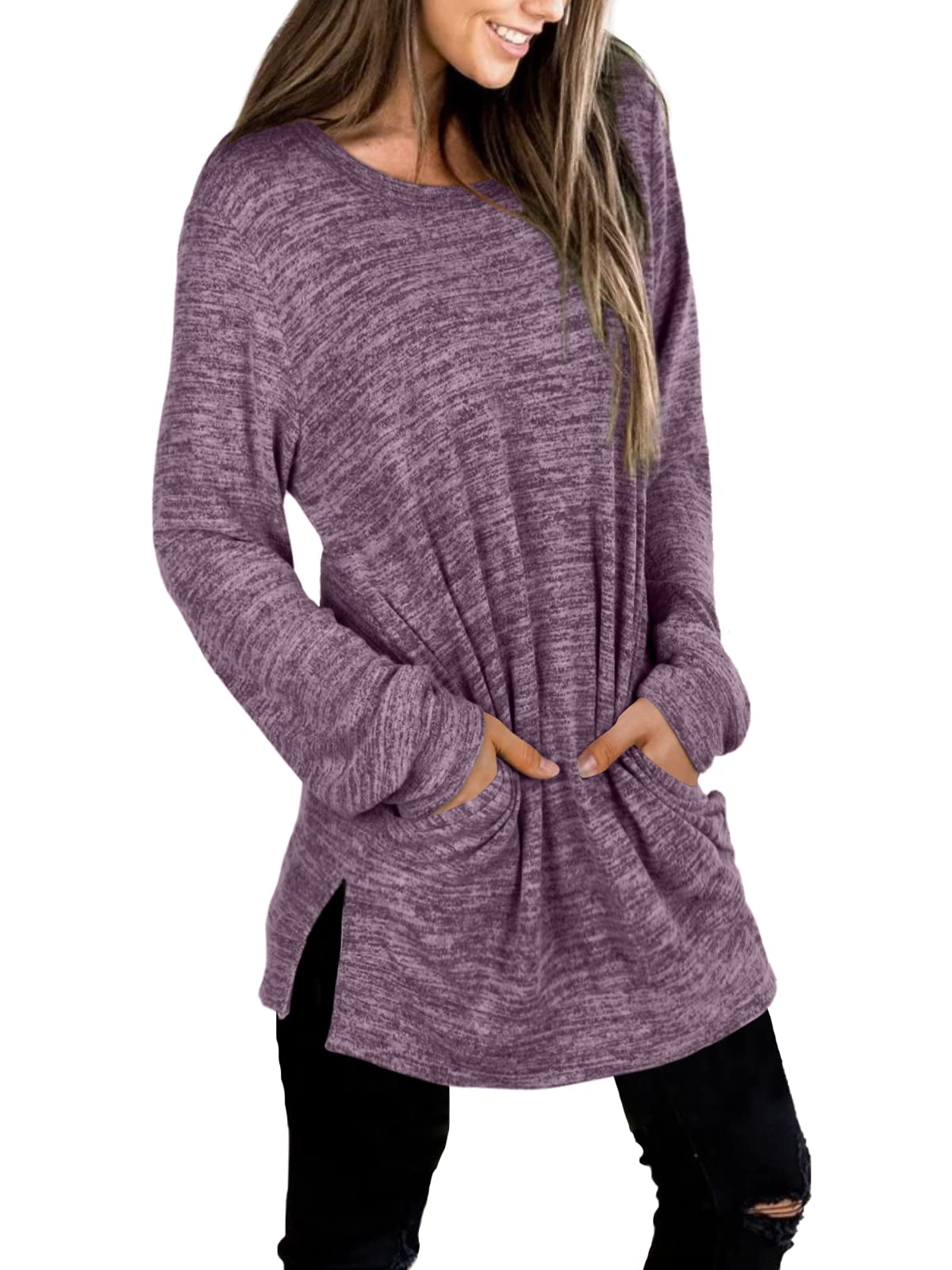 Womens Casual Sweatshirts Long Sleeve Shirts Oversized With Pocket Tunic Tops