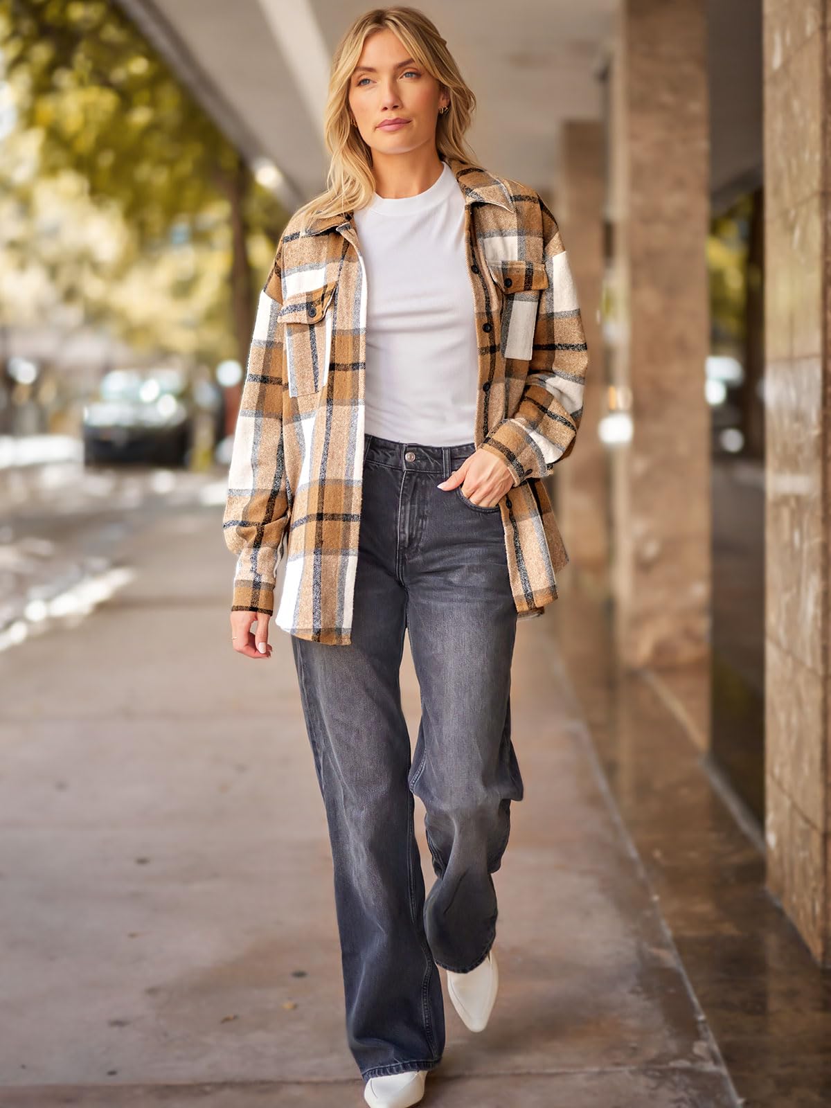 Womens Fall Outfits Fashion Clothes Shackets Flannel Plaid Button Down Long Sleeve Shirts Jackets 2024