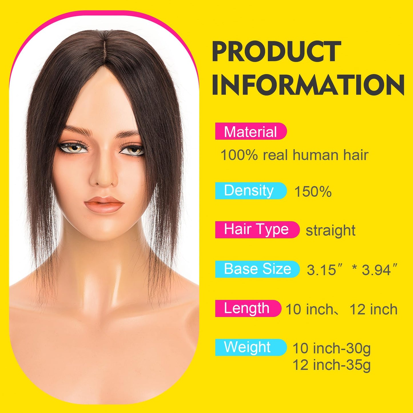 Human Hair Toppers for Women Real Human Hair No Bangs Toppers Hair Pieces for Women with Thinning Hair Upgraded Silk Base 10in. Clip In
