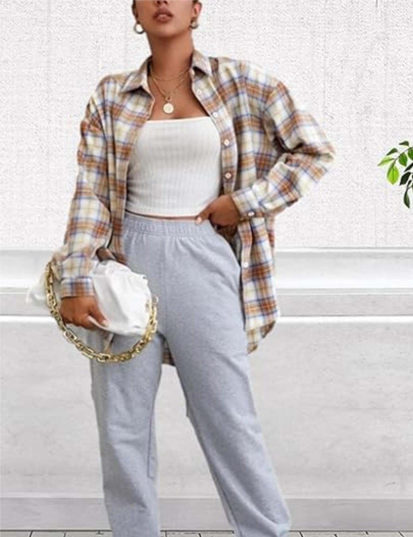 Plaid Flannel Shirts for Women Oversized Long Sleeve Button Down Buffalo Plaid Shirt Blouse Tops