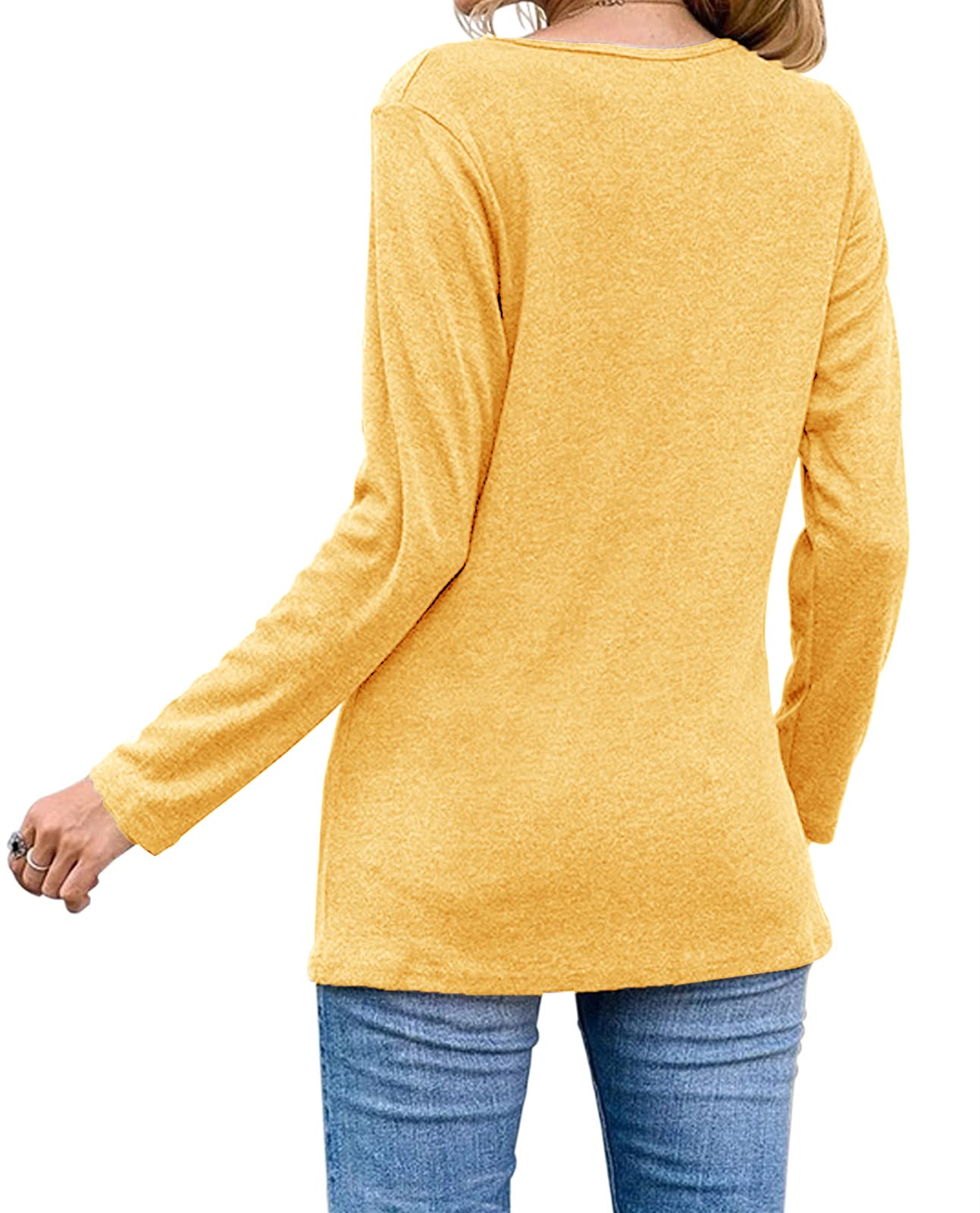 Womens Casual Long Sleeve Tunic Shirts Round Neck Button Side Blouses Tops