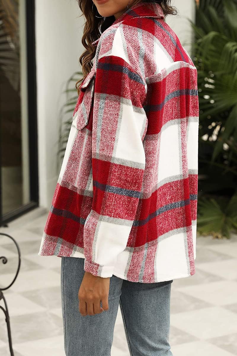 Womens Fall Outfits Fashion Clothes Shackets Flannel Plaid Button Down Long Sleeve Shirts Jackets 2024