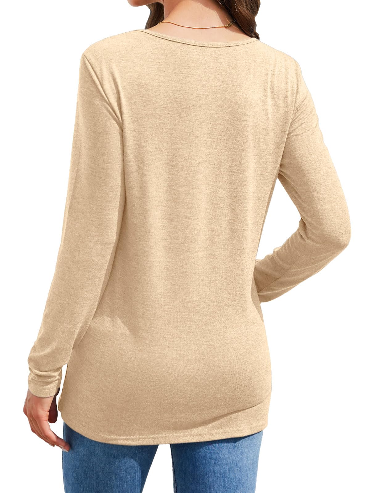 Womens Casual Long Sleeve Tunic Shirts Round Neck Button Side Blouses Tops