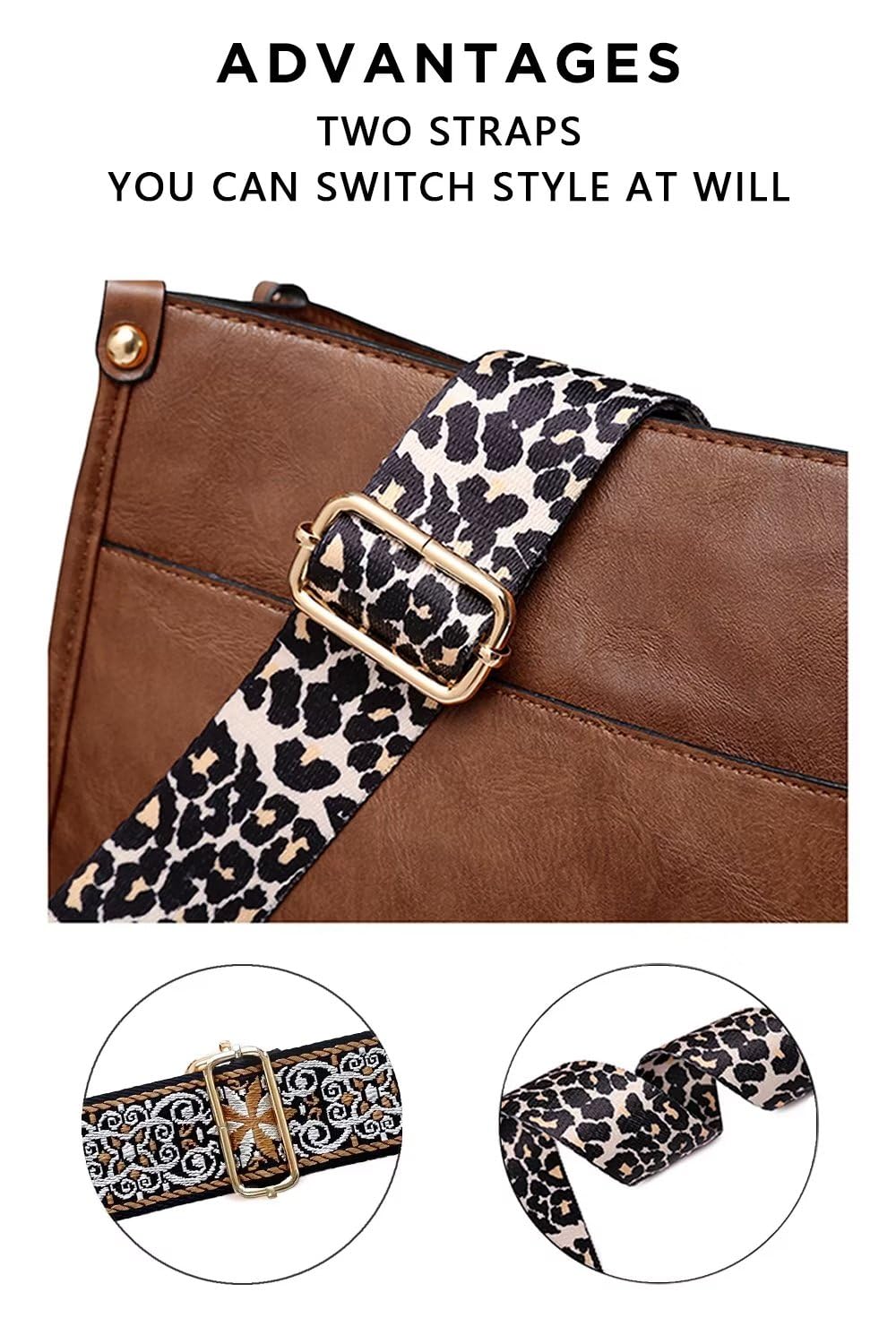 Vegan Leather Crossbody Bags for Women, Crossbody Purse with Guitar Strap Zipped Pockets Handbag