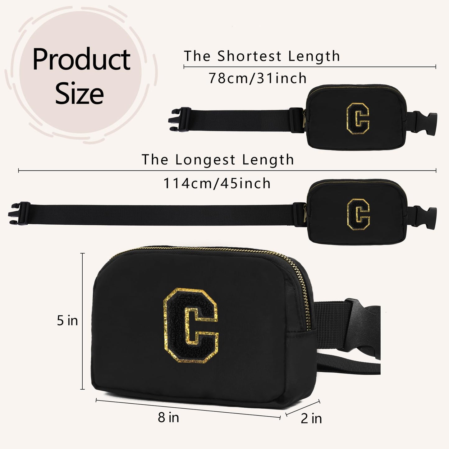 VOROLO Fanny Pack Christmas Gift For Women And Men Crossbody Bag Belt Bag Bum Bag with Adjustable Strap for Sports Black