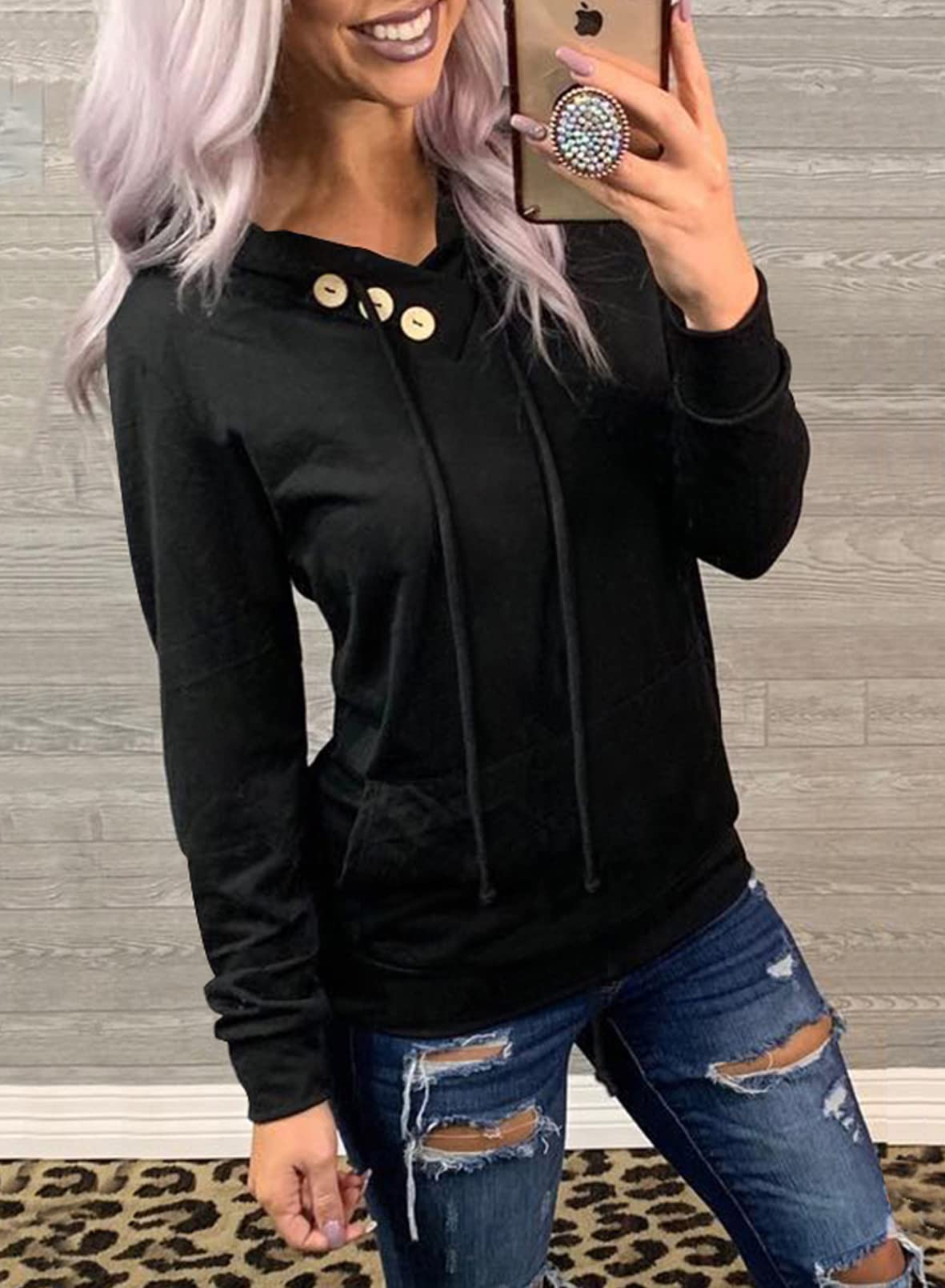Women's Casual Long Sleeve Hoodies Sweatshirts Drawstring Pullover Tunic Tops With Pockets