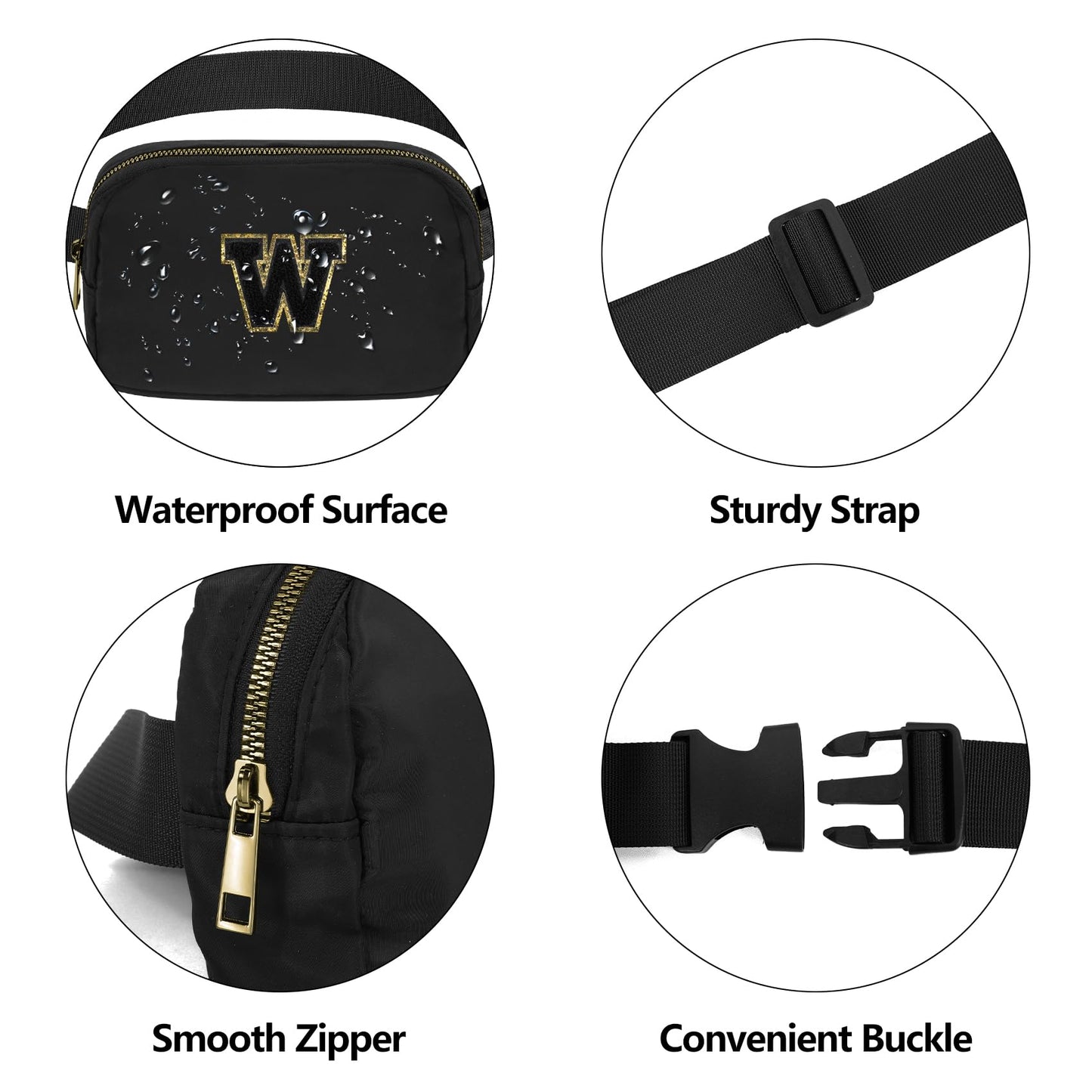 VOROLO Fanny Pack Christmas Gift For Women And Men Crossbody Bag Belt Bag Bum Bag with Adjustable Strap for Sports Black