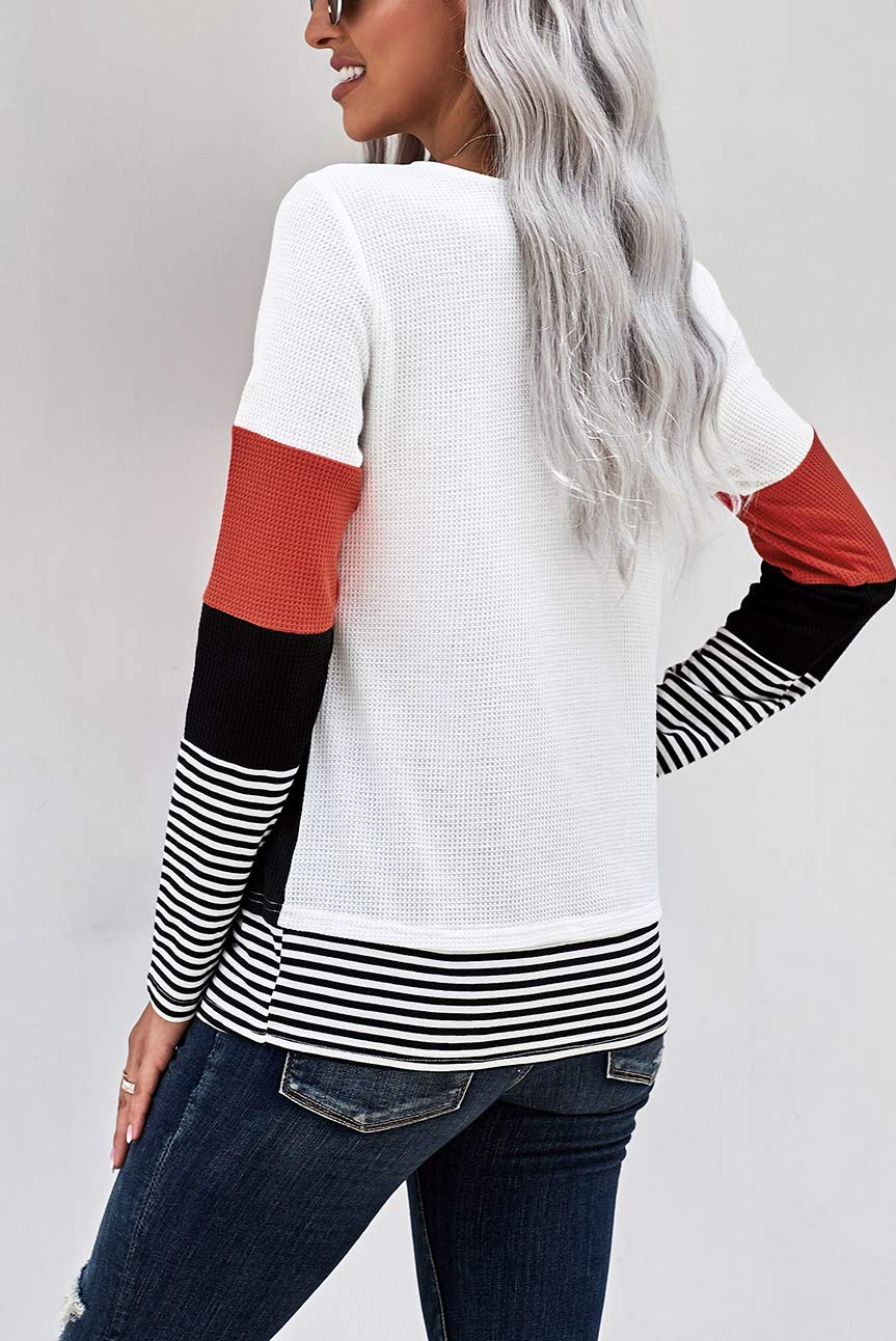 Womens Color Block Loose Long/Short Sleeve T Shirts Casual Comfy Tops