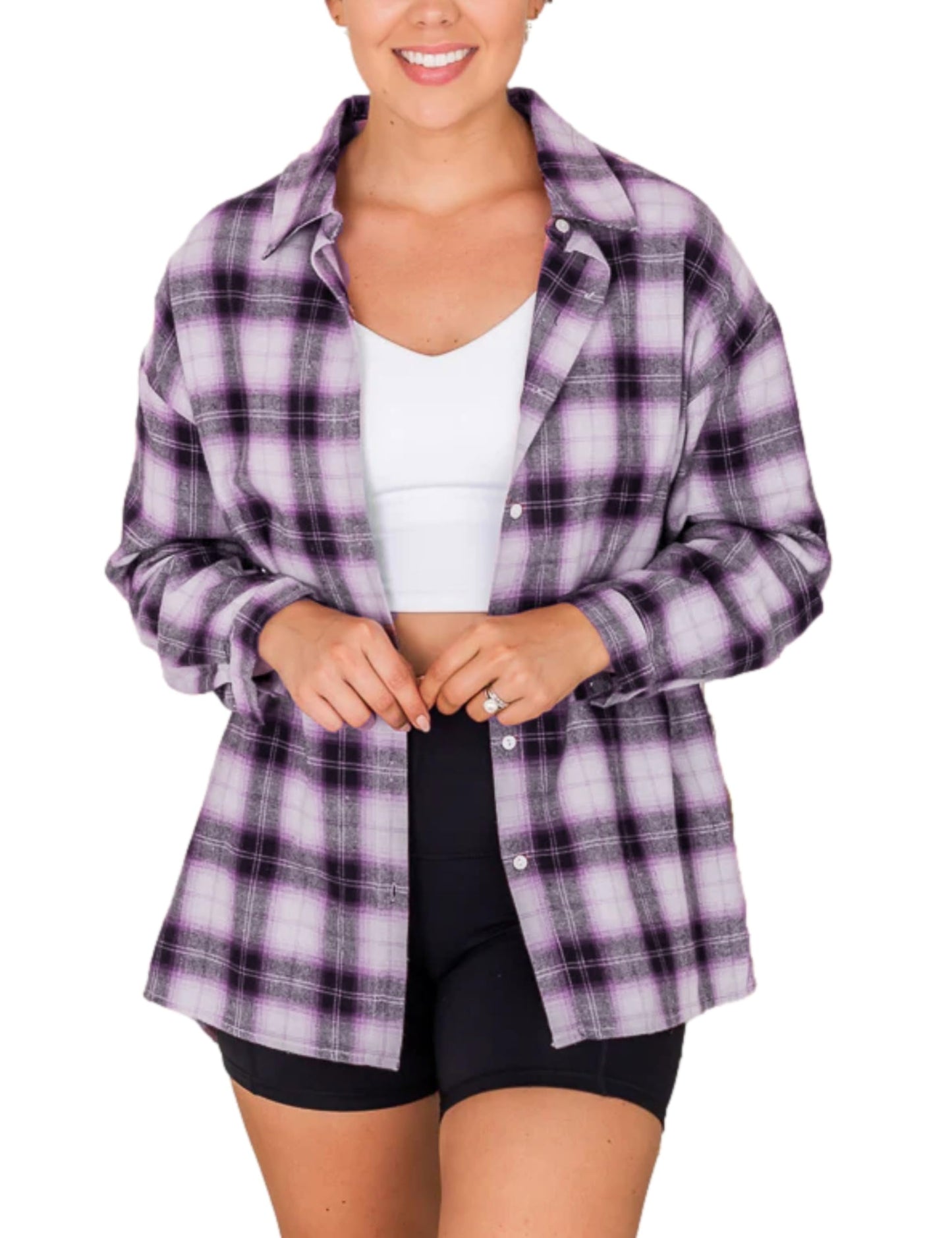 Plaid Flannel Shirts for Women Oversized Long Sleeve Button Down Buffalo Plaid Shirt Blouse Tops