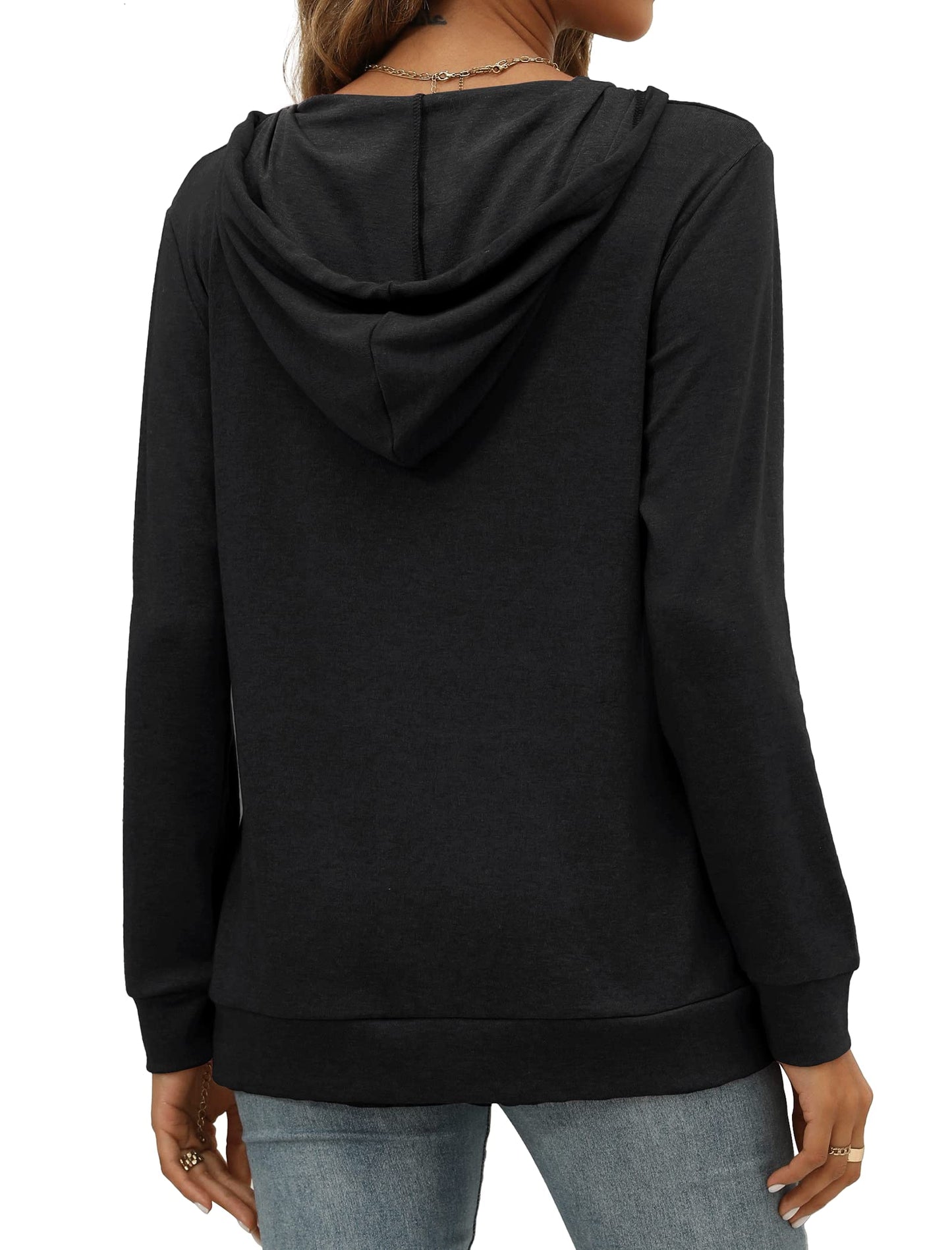 Pocket Hoodies for Womens V Neck Lightweight Sweatshirts Long Sleeve Tops