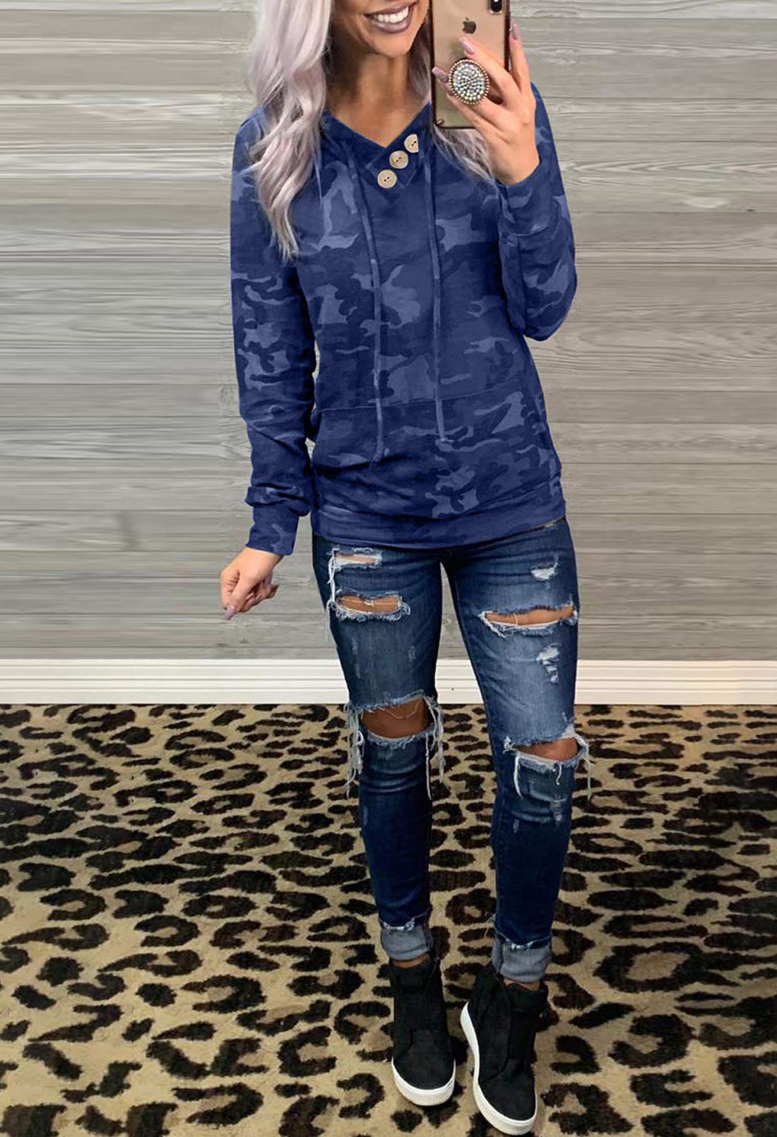 Women's Casual Long Sleeve Hoodies Sweatshirts Drawstring Pullover Tunic Tops With Pockets