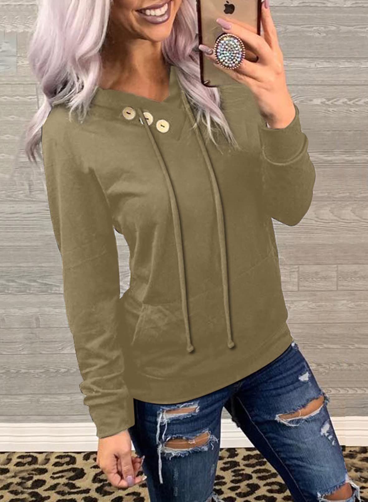 Women's Casual Long Sleeve Hoodies Sweatshirts Drawstring Pullover Tunic Tops With Pockets