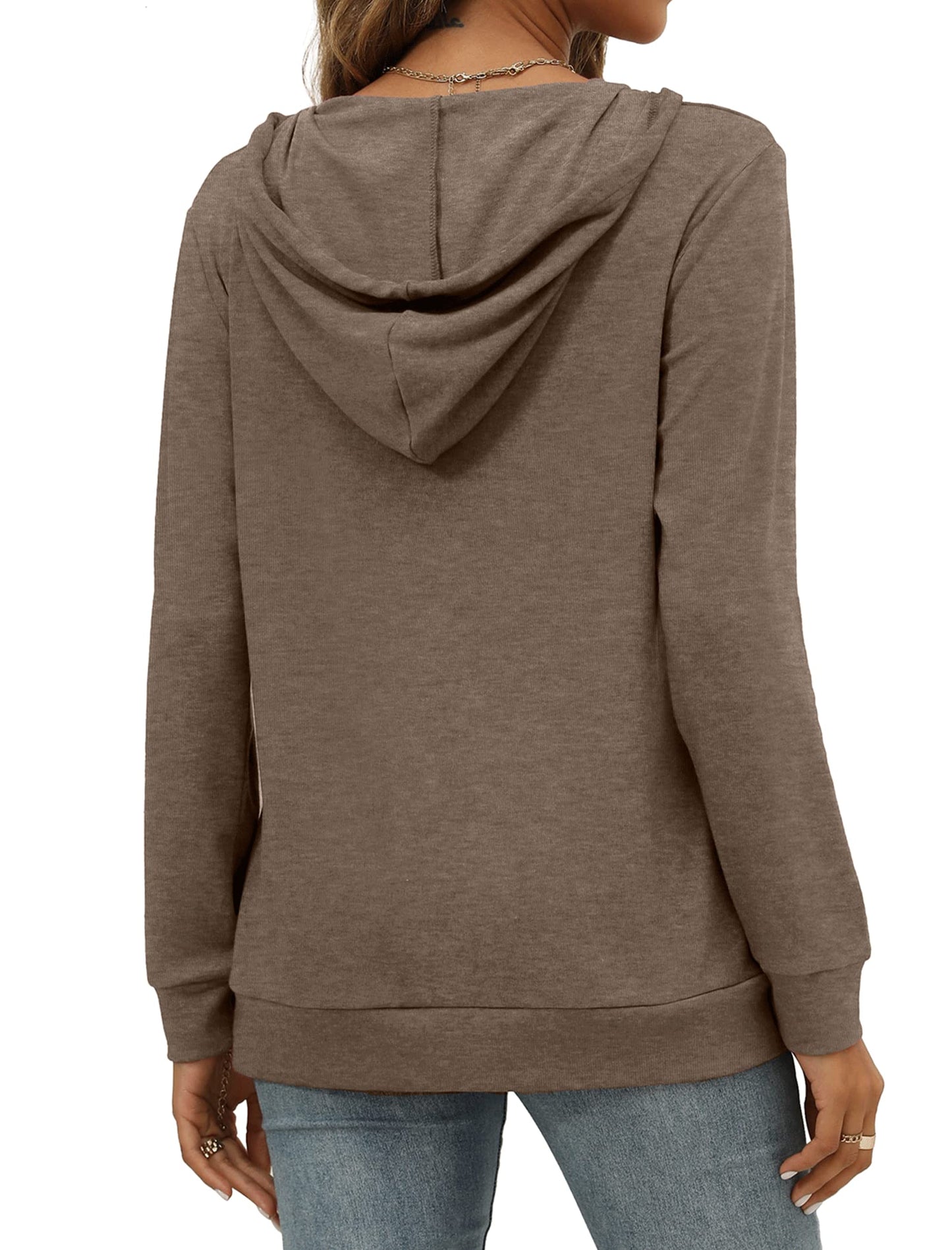Pocket Hoodies for Womens V Neck Lightweight Sweatshirts Long Sleeve Tops