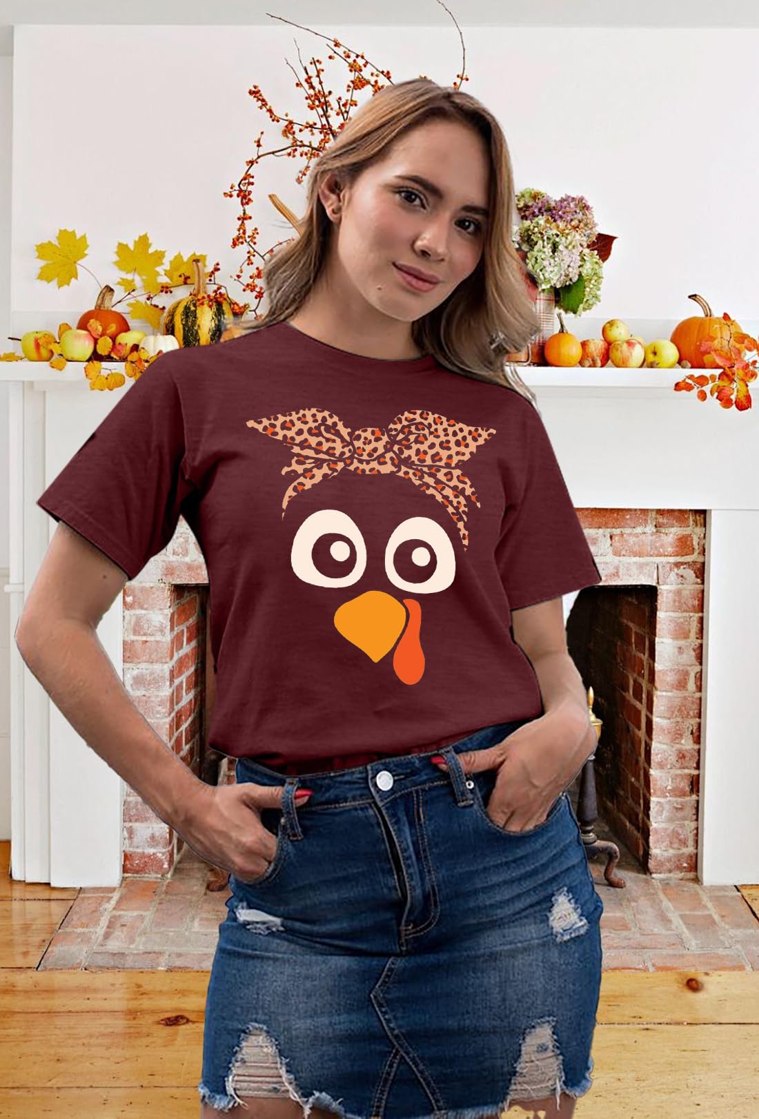 Turkey Shirts for Women Thanksgiving Shirt Funny Turkey Face Graphic Shirts Cute Fall Holiday Tee Tops