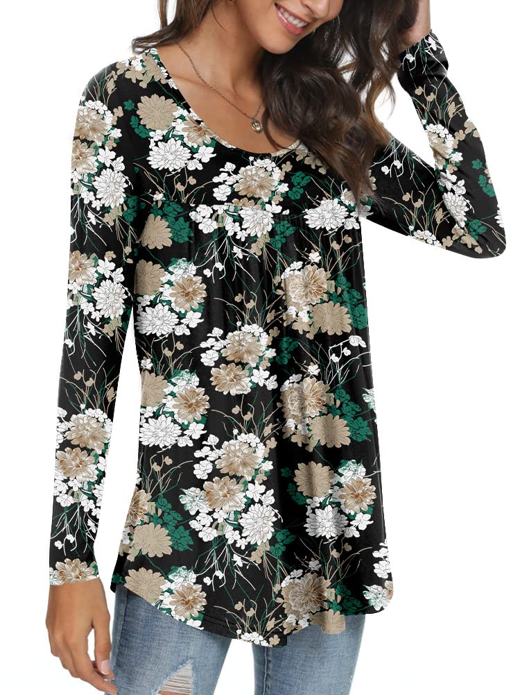 Womens Long Sleeve Loose Fit Tunic Tops Casual Ruffle T Shirt Blouses for Leggings