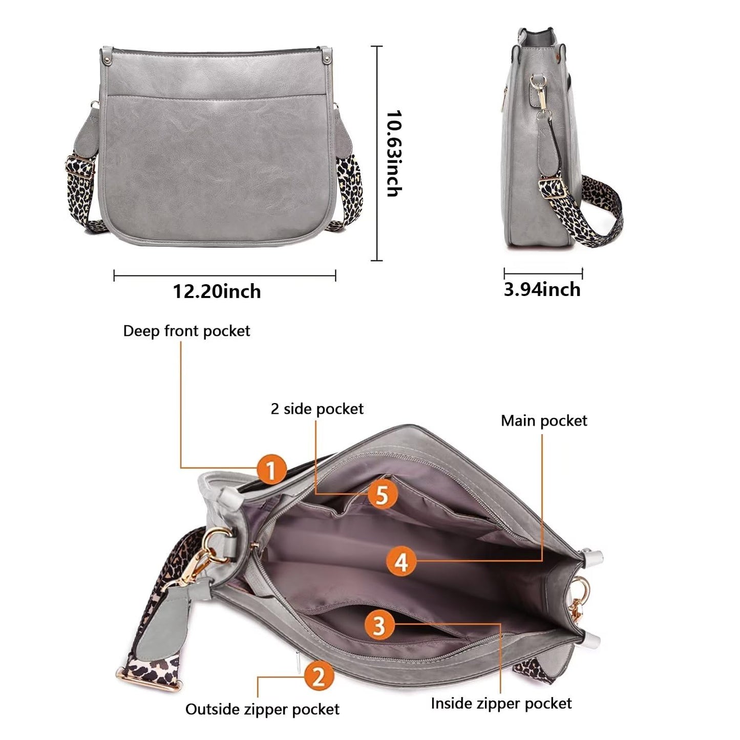 Vegan Leather Crossbody Bags for Women, Crossbody Purse with Guitar Strap Zipped Pockets Handbag