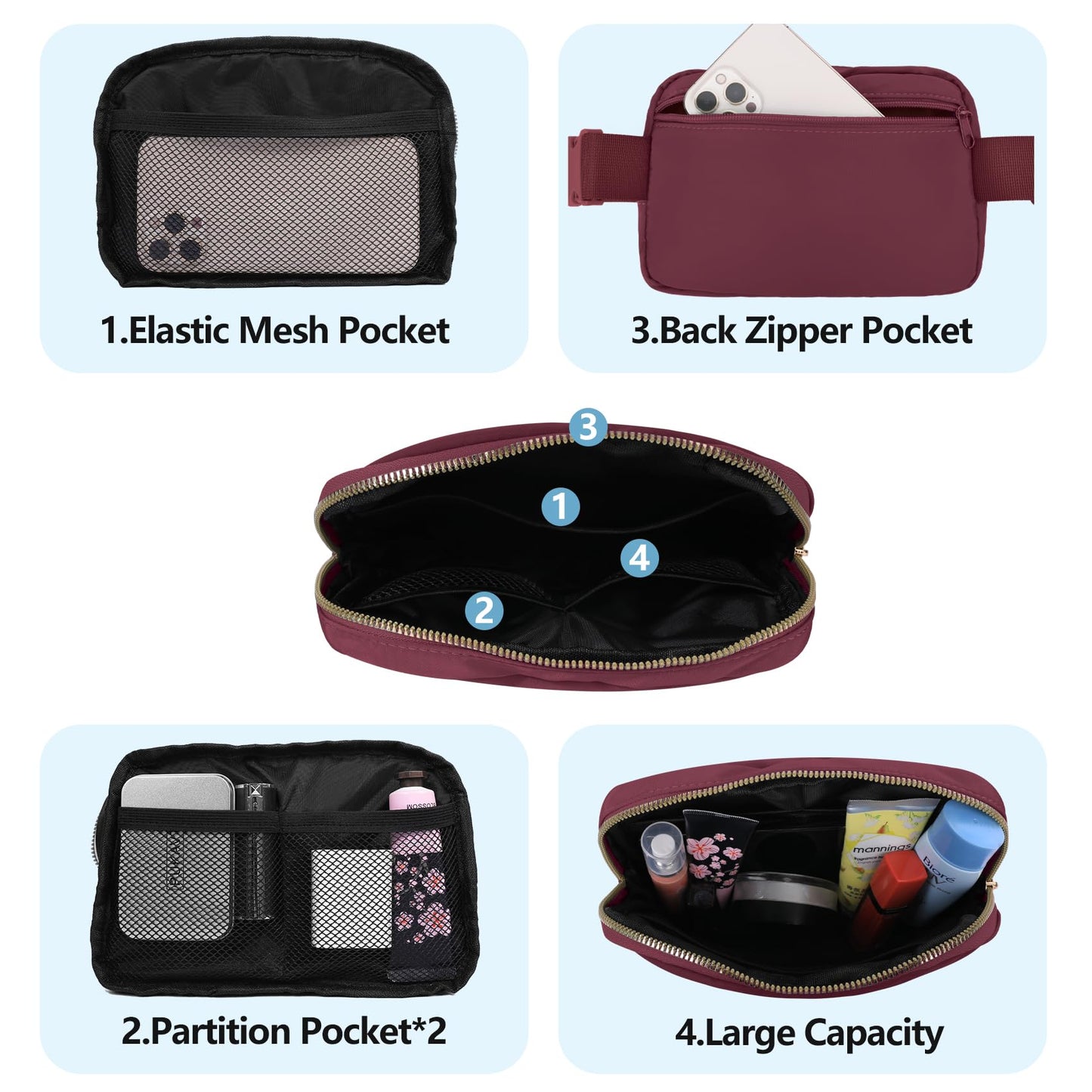 VOROLO Fanny Pack Christmas Gift For Women And Men Crossbody Bag Belt Bag Bum Bag with Adjustable Strap for Sports Black