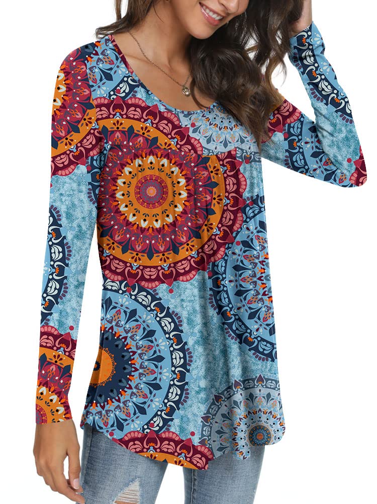 Womens Long Sleeve Loose Fit Tunic Tops Casual Ruffle T Shirt Blouses for Leggings