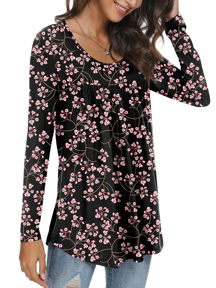 Womens Long Sleeve Loose Fit Tunic Tops Casual Ruffle T Shirt Blouses for Leggings