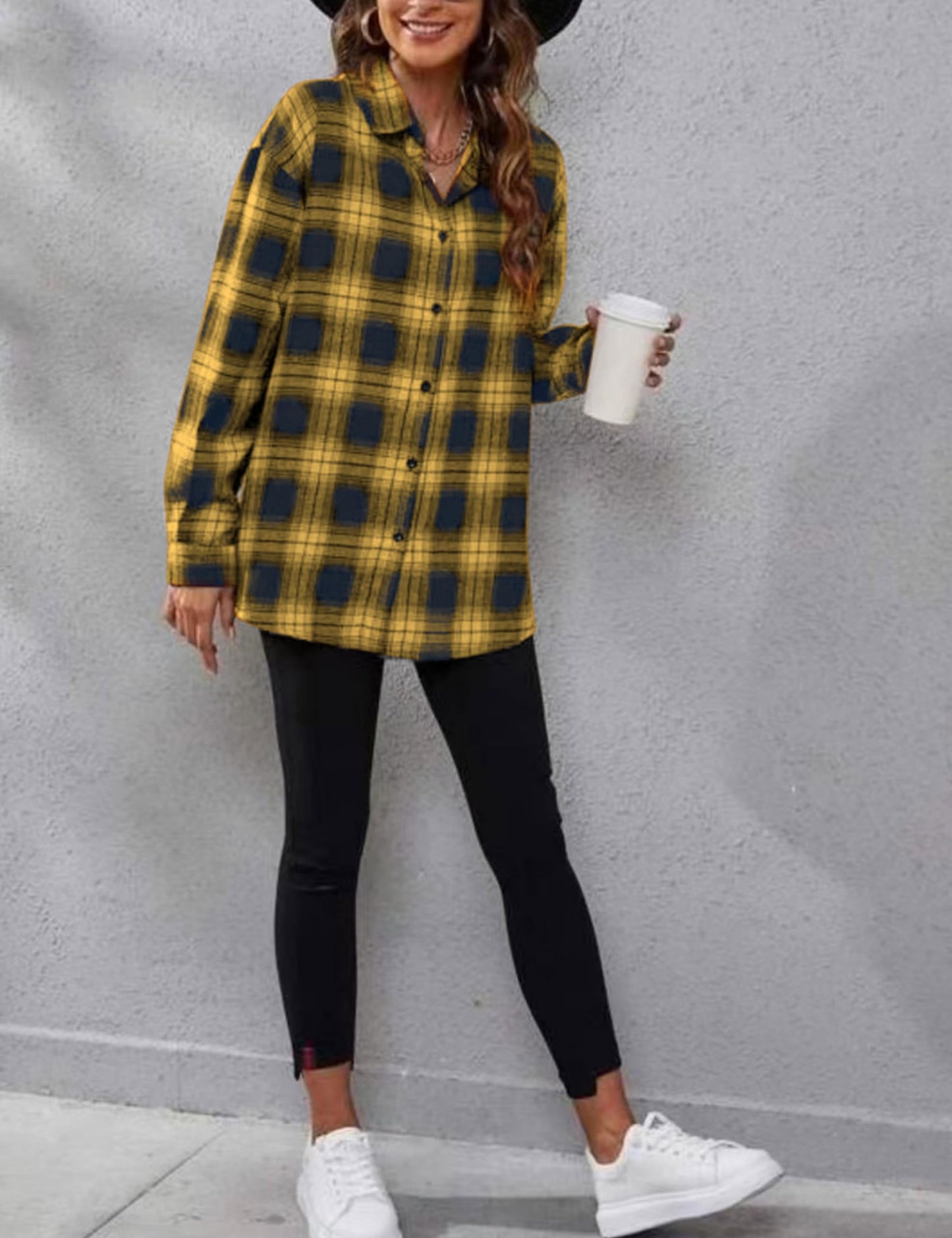 Plaid Flannel Shirts for Women Oversized Long Sleeve Button Down Buffalo Plaid Shirt Blouse Tops