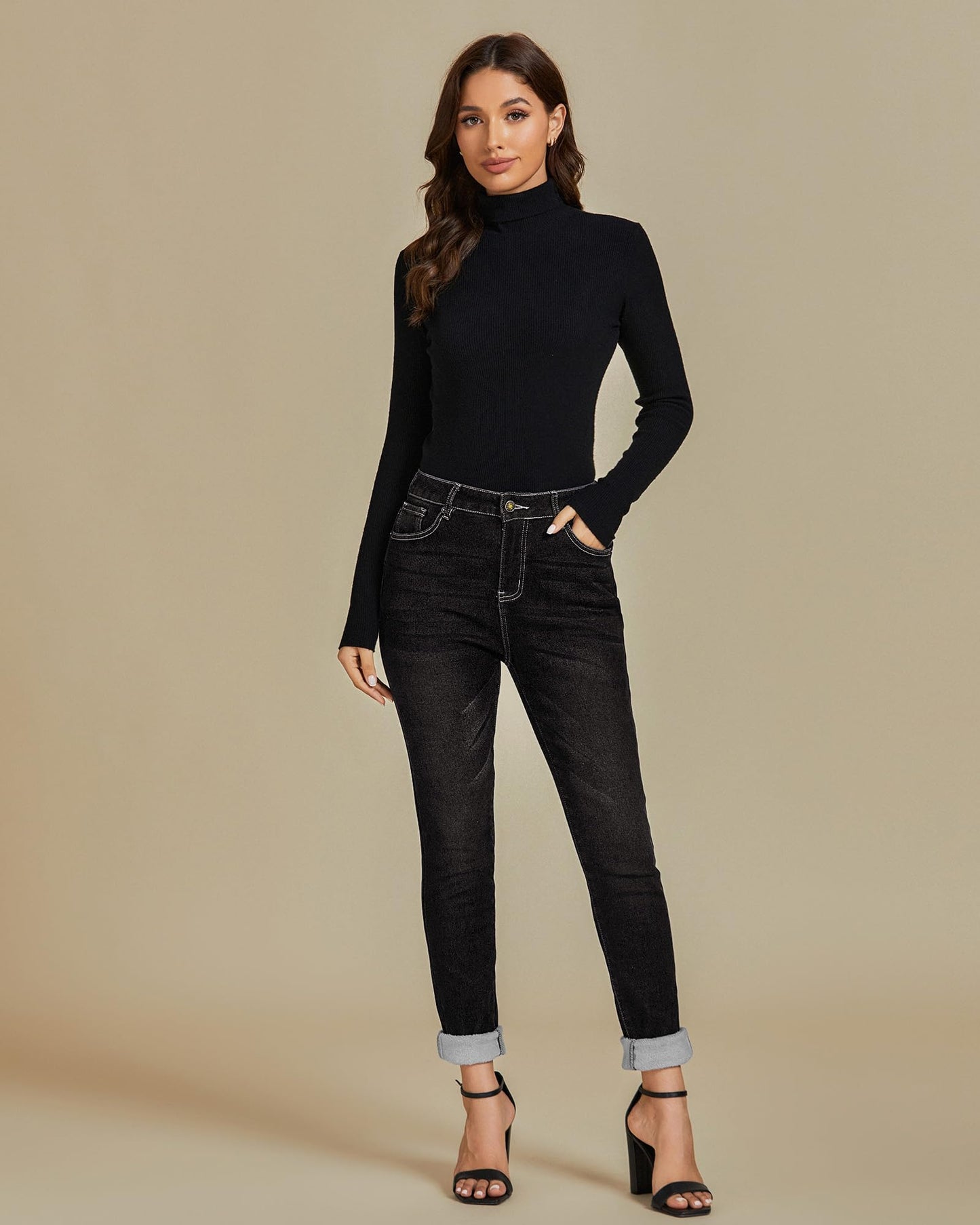 Vetinee Fleece Lined Jeans for Women High Waisted Skinny Winter Warm Slim Fit Thermal Jean Pants Stretchy Denim Jeggings