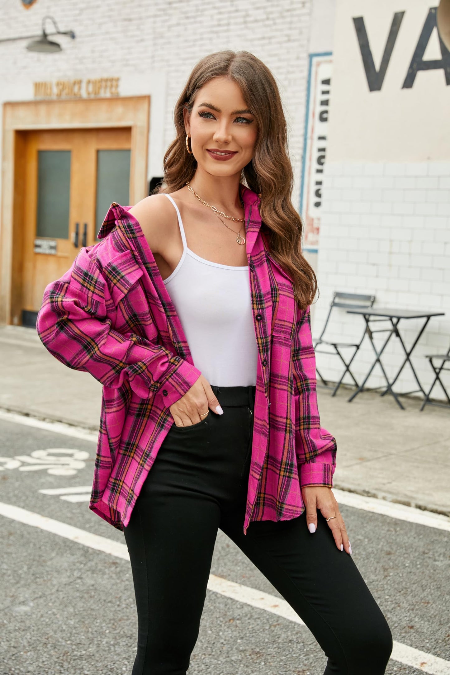 Women's Button Down Flannel Shirts Plaid Shacket Long Sleeve Collared Business Casual Tops Work Blouses