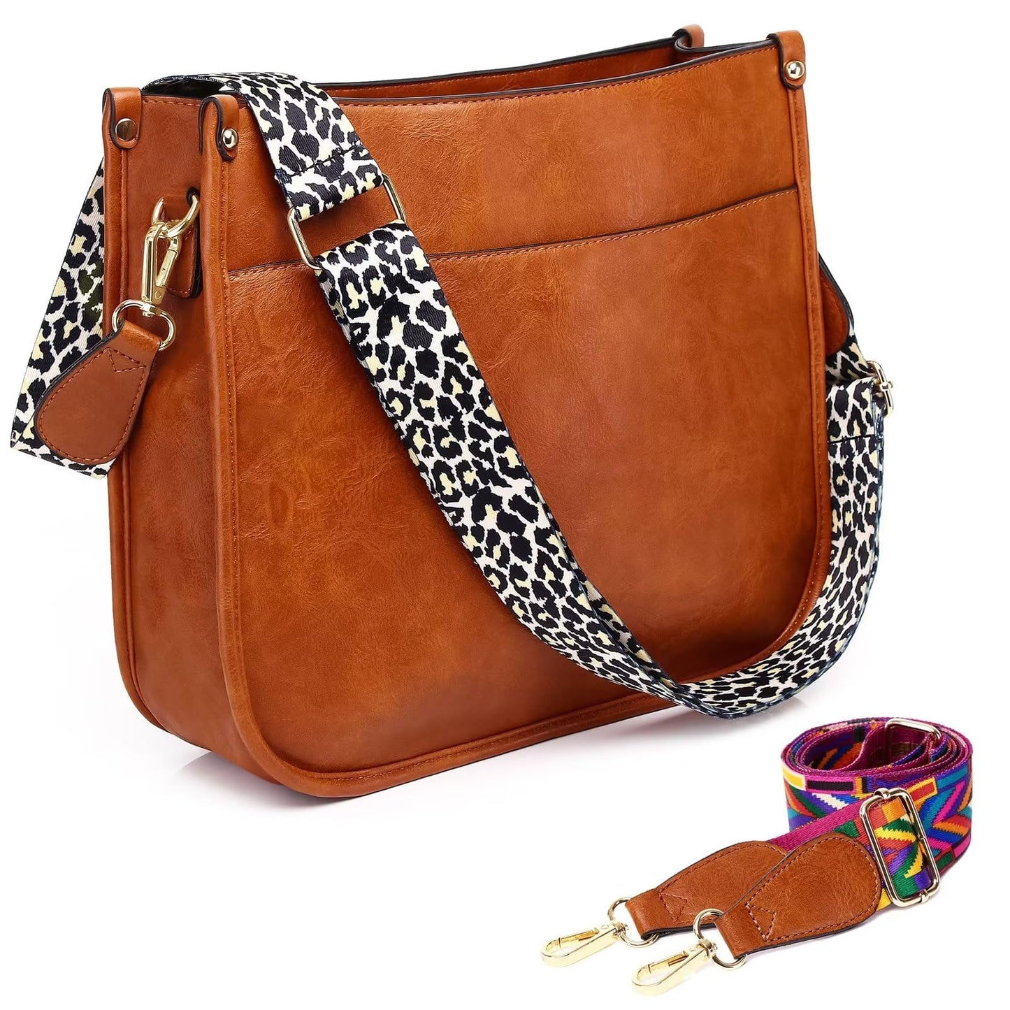 Vegan Leather Crossbody Bags for Women, Crossbody Purse with Guitar Strap Zipped Pockets Handbag