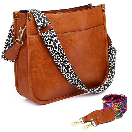 Vegan Leather Crossbody Bags for Women, Crossbody Purse with Guitar Strap Zipped Pockets Handbag