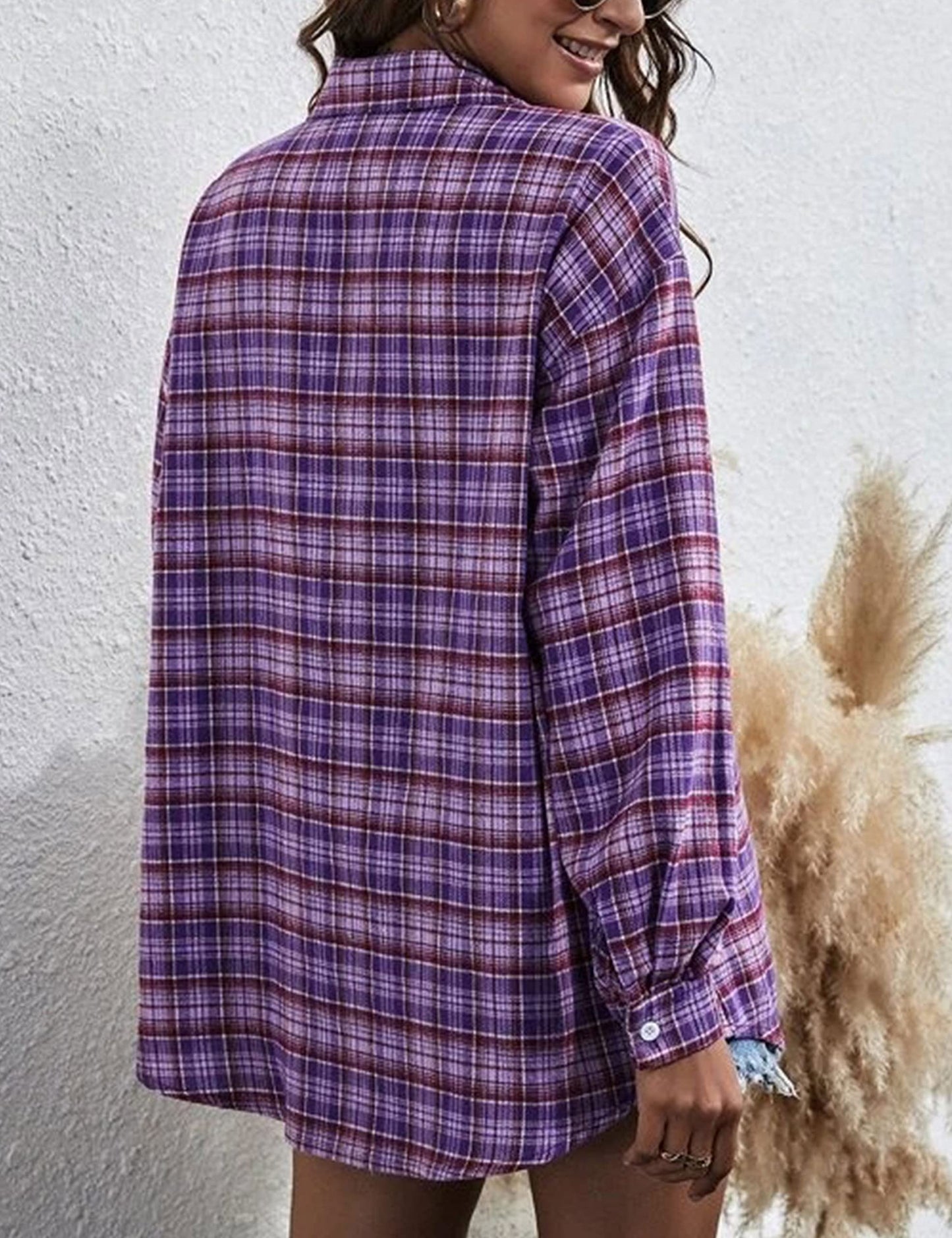 Plaid Flannel Shirts for Women Oversized Long Sleeve Button Down Buffalo Plaid Shirt Blouse Tops
