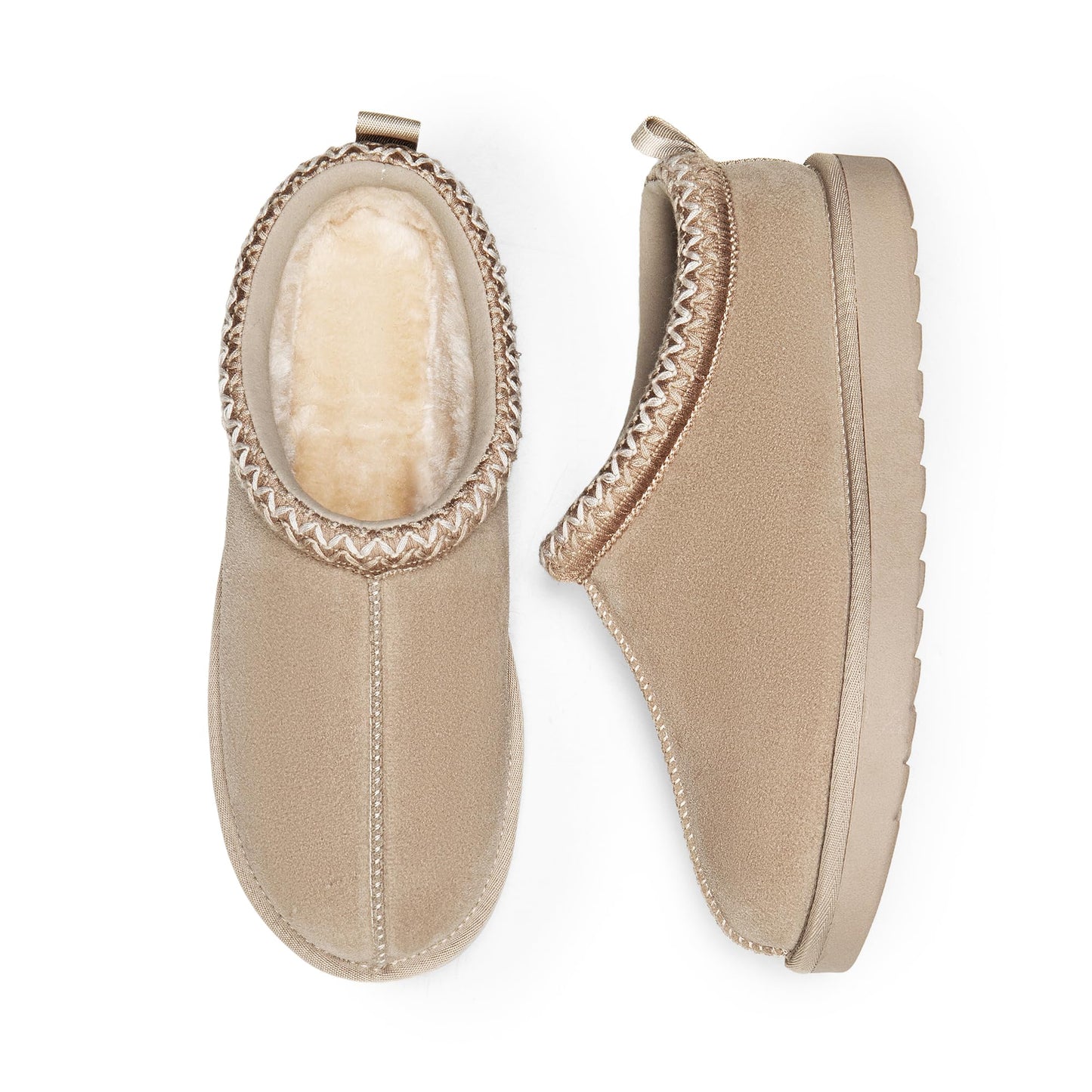 DREAM PAIRS Women's Fuzzy Cozy Slippers Genuine Suede Indoor Outdoor Fluffy Home Comfy Winter Slip On Cute Warm Memory Foam Furry Shoes FuzzyEasy