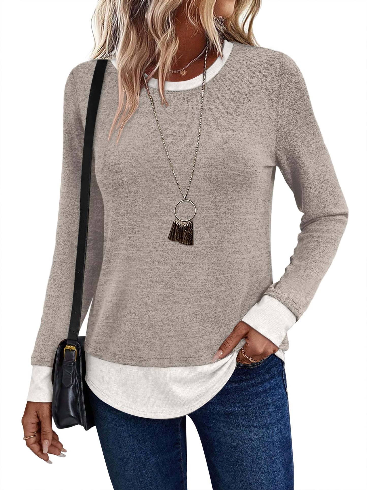 Womens Long Sleeve Shirts Lightweight Tunic Tops