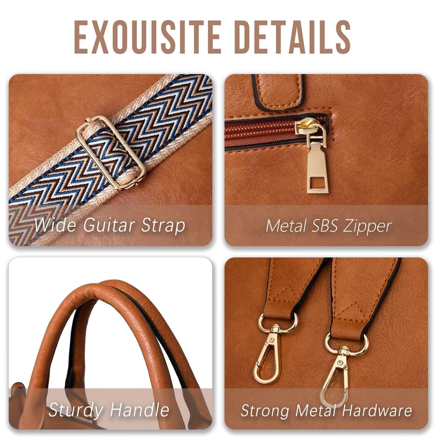 Vegan Leather Crossbody Bags for Women, Crossbody Purse with Guitar Strap Zipped Pockets Handbag