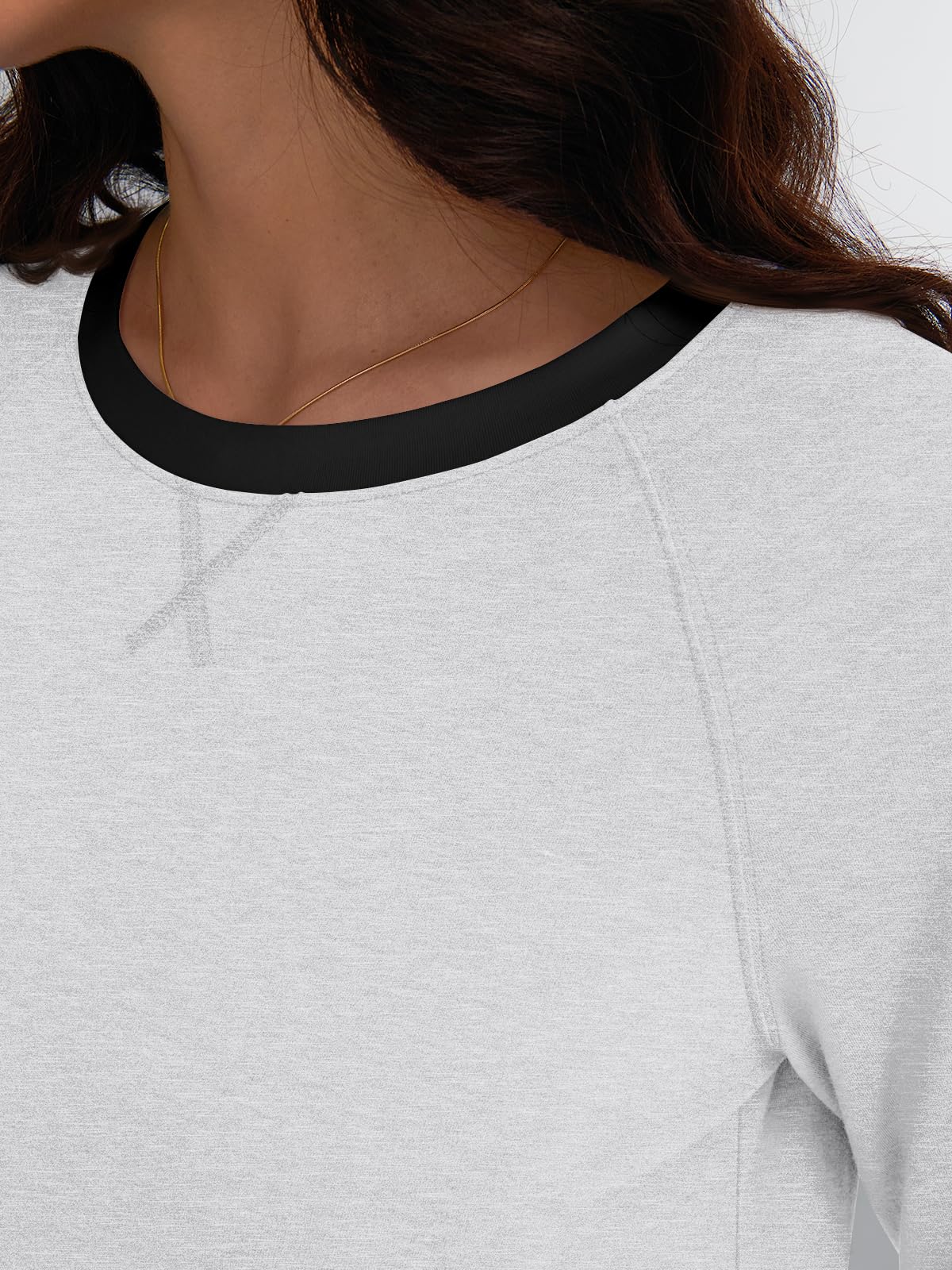 Womens Long Sleeve Shirts Color Block Casual Crewneck Tops Tshirt