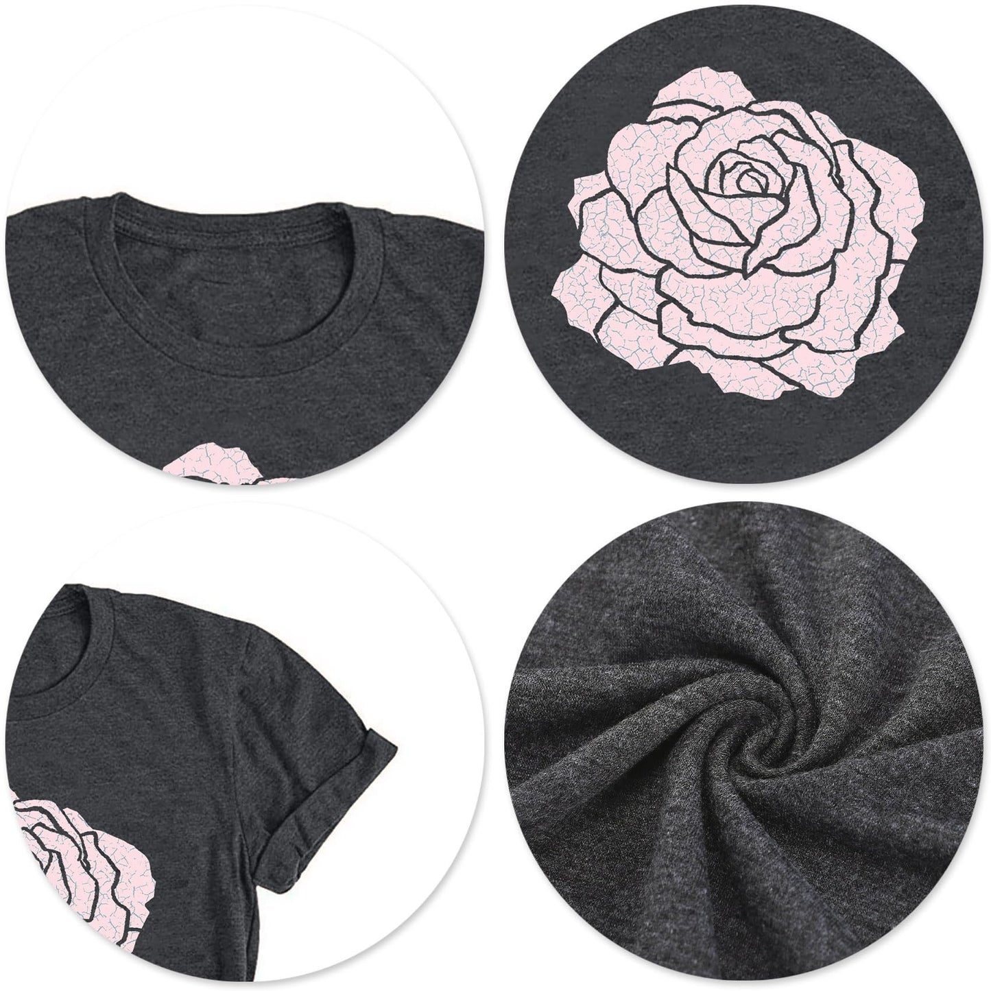 Rose Shirt for Women Flower Graphic Tee Vintage Roses T Shirts Women Loose Fit Rose Tops Short Sleeve