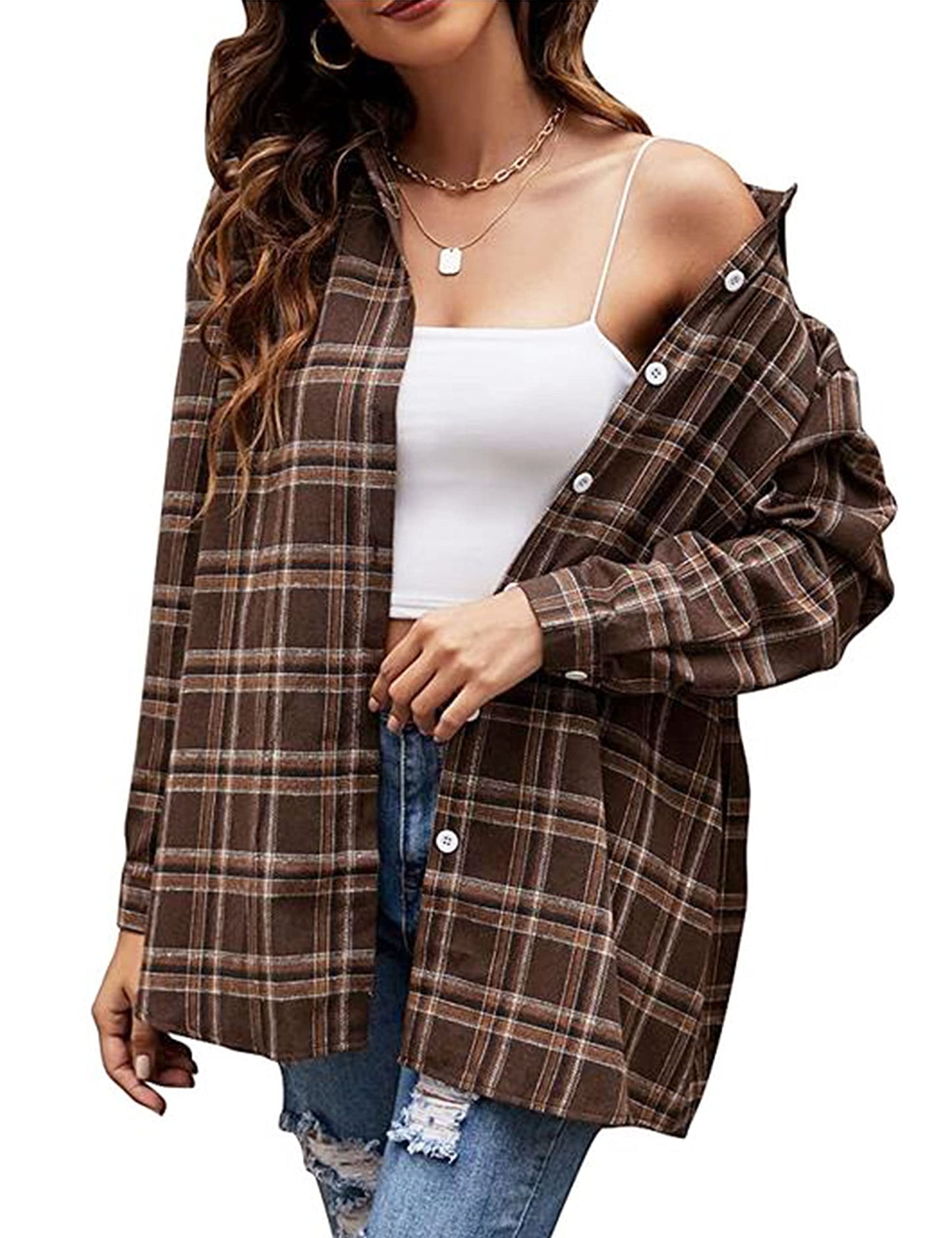Plaid Flannel Shirts for Women Oversized Long Sleeve Button Down Buffalo Plaid Shirt Blouse Tops