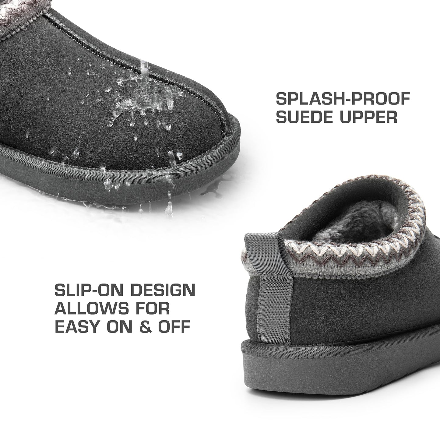 DREAM PAIRS Women's Fuzzy Cozy Slippers Genuine Suede Indoor Outdoor Fluffy Home Comfy Winter Slip On Cute Warm Memory Foam Furry Shoes FuzzyEasy