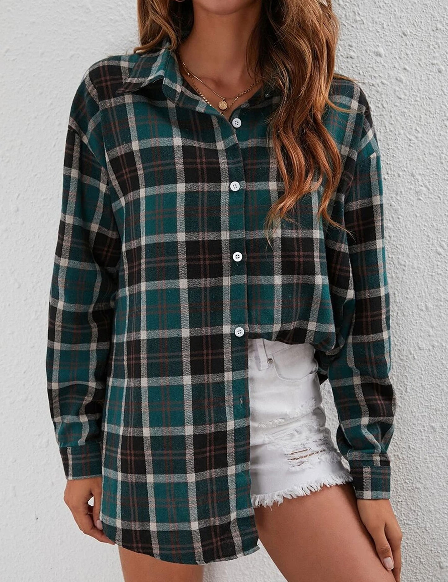 Plaid Flannel Shirts for Women Oversized Long Sleeve Button Down Buffalo Plaid Shirt Blouse Tops