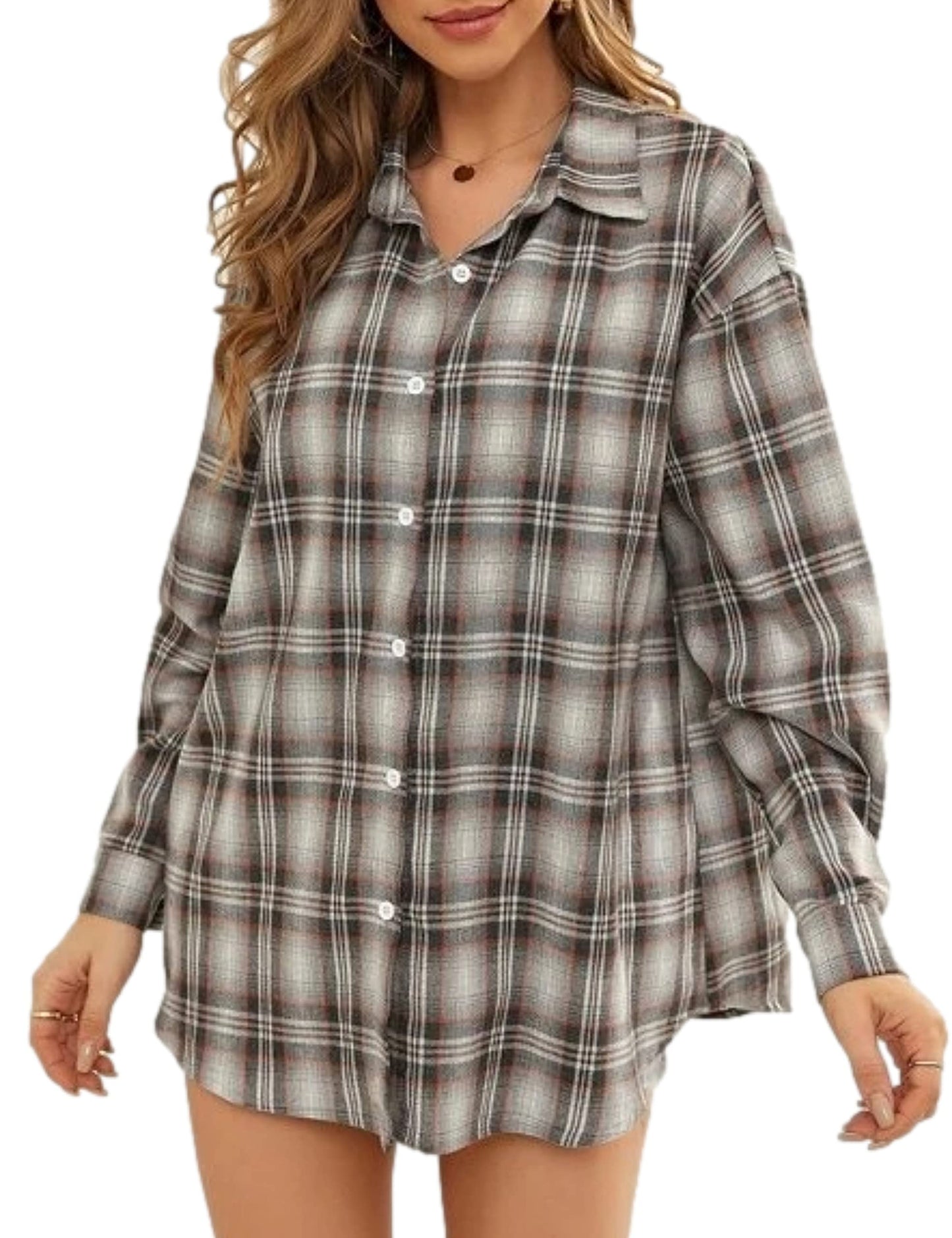 Plaid Flannel Shirts for Women Oversized Long Sleeve Button Down Buffalo Plaid Shirt Blouse Tops