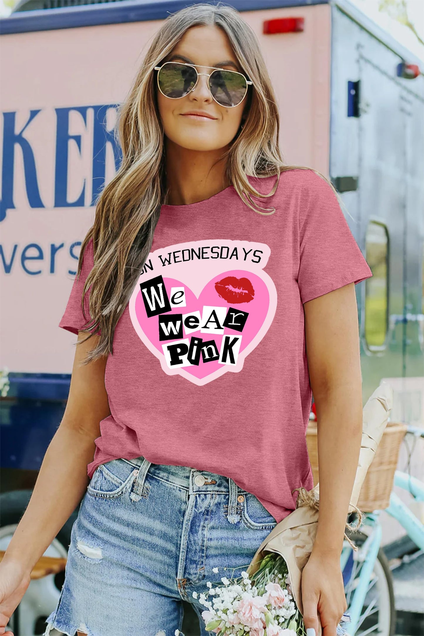 On Wednesday We Wear Pink Shirt Women Breast Cancer T Shirt Short Sleeve Print Tees Gifts for Girls Matching Outfits Top