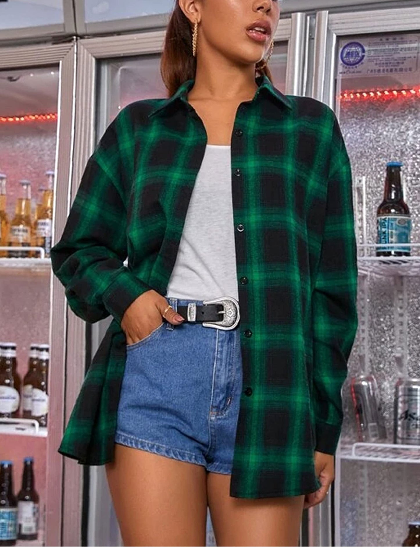 Plaid Flannel Shirts for Women Oversized Long Sleeve Button Down Buffalo Plaid Shirt Blouse Tops