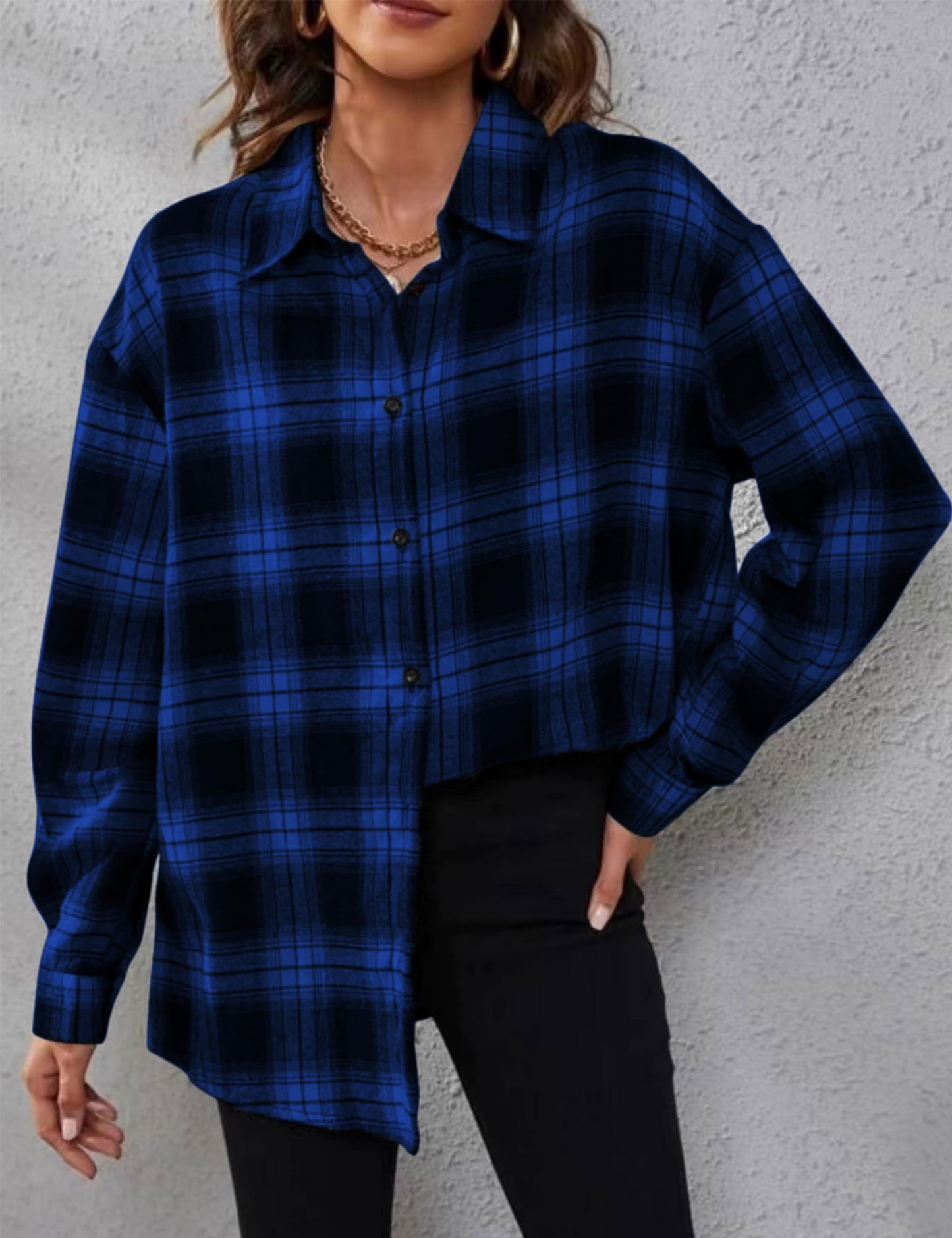 Plaid Flannel Shirts for Women Oversized Long Sleeve Button Down Buffalo Plaid Shirt Blouse Tops
