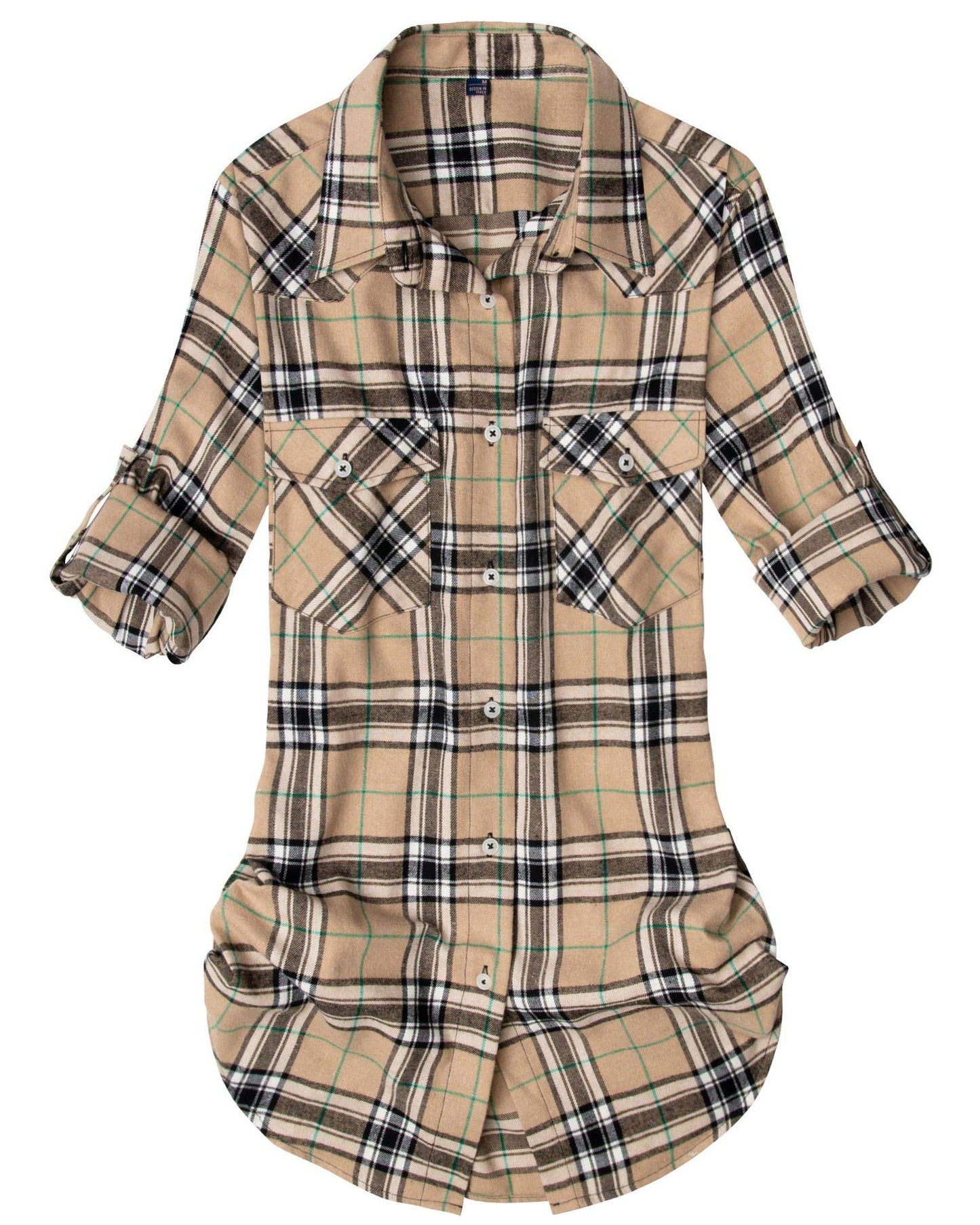 Womens Plaid Flannel Shirts Long Sleeve Roll Up Casual Button Down Shirt
