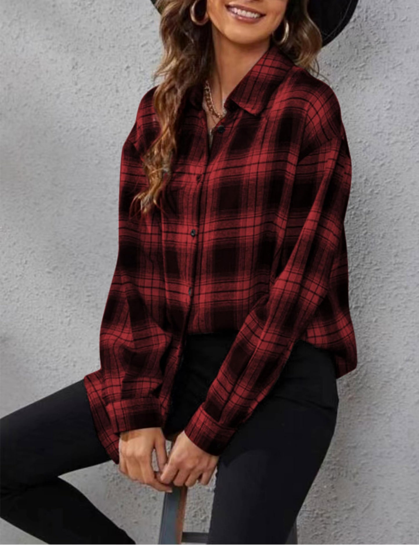 Plaid Flannel Shirts for Women Oversized Long Sleeve Button Down Buffalo Plaid Shirt Blouse Tops