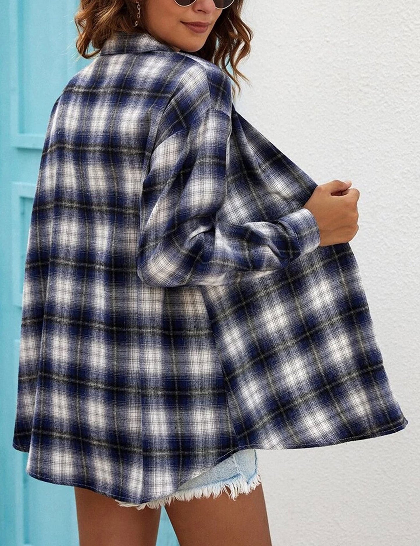 Plaid Flannel Shirts for Women Oversized Long Sleeve Button Down Buffalo Plaid Shirt Blouse Tops