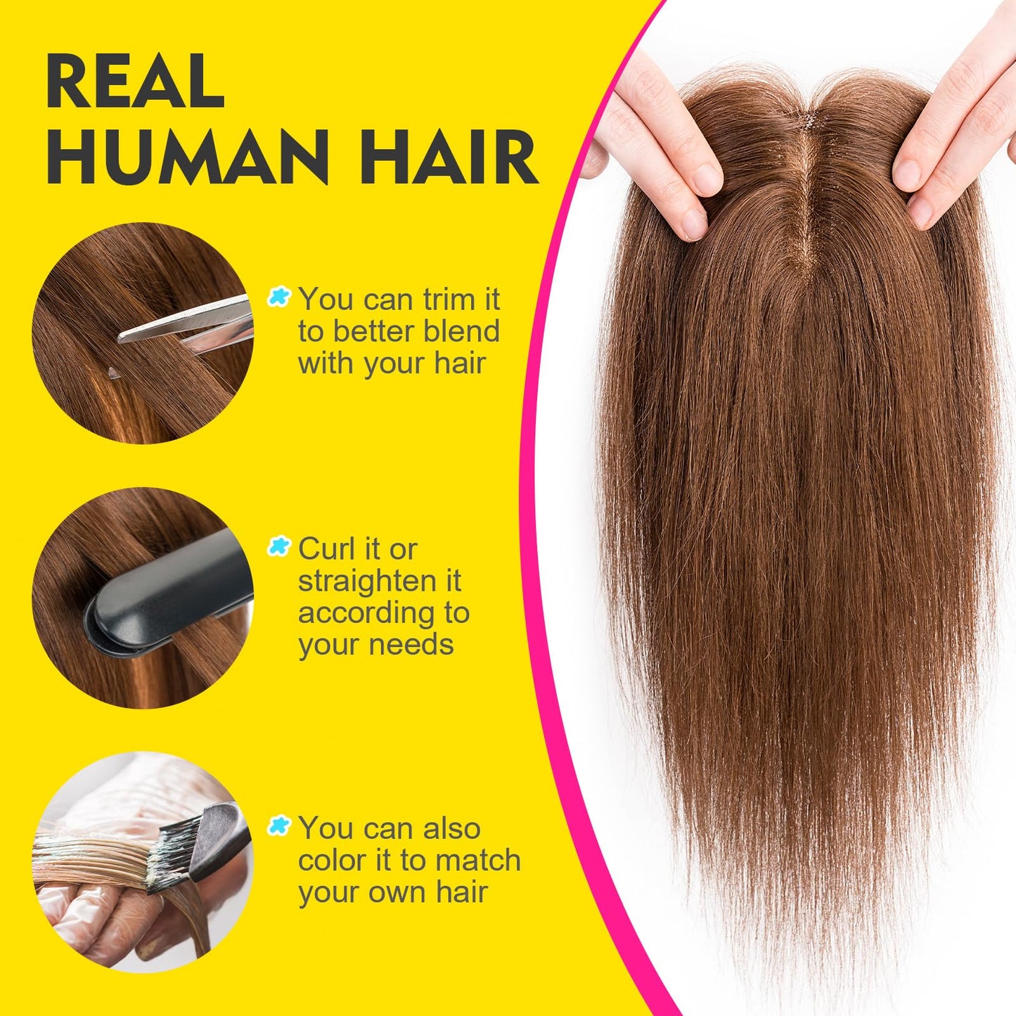 Human Hair Toppers for Women Real Human Hair No Bangs Toppers Hair Pieces for Women with Thinning Hair Upgraded Silk Base 10in. Clip In