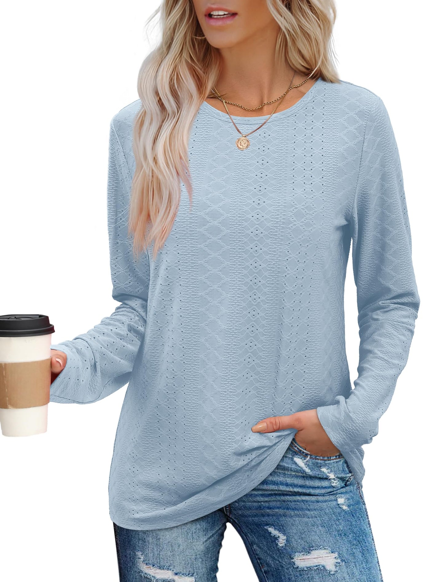 Womens Long Sleeve T Shirts Fashion Tops Comfy Basic Tees Plain Tshirts