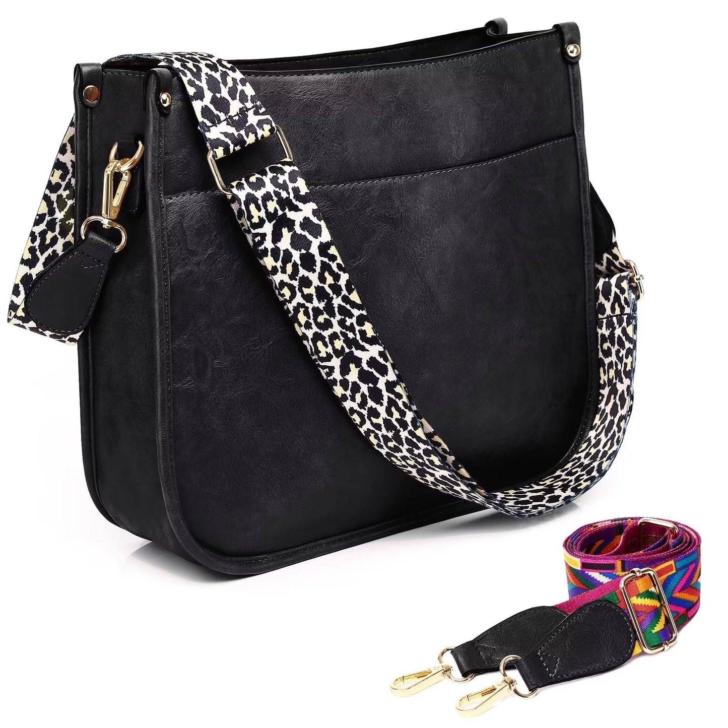 Vegan Leather Crossbody Bags for Women, Crossbody Purse with Guitar Strap Zipped Pockets Handbag