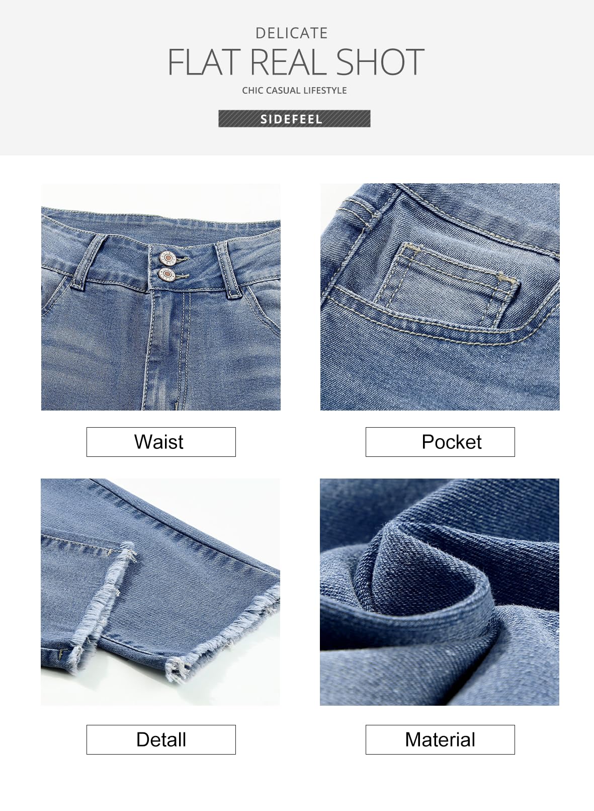 Women's High Waisted Jeans Strechy Raw Hem Straight Leg Denim Pants with Pockets