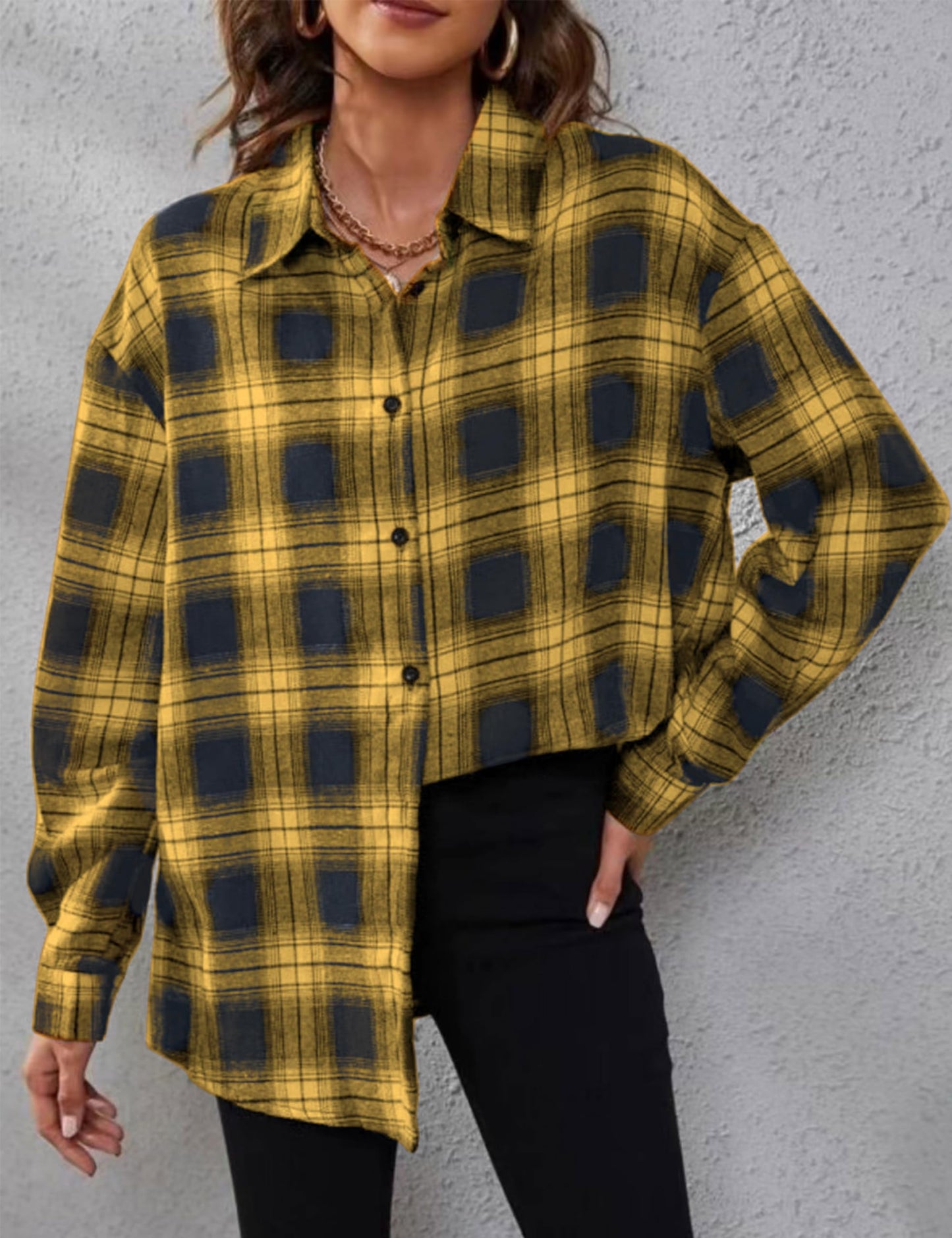 Plaid Flannel Shirts for Women Oversized Long Sleeve Button Down Buffalo Plaid Shirt Blouse Tops