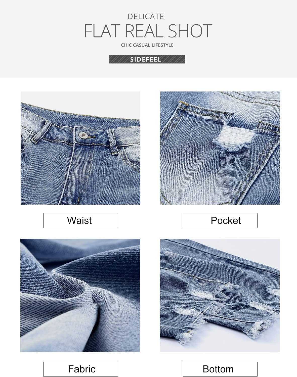 Women's Ripped Jeans Straight Leg Distressed Boyfriend Denim Pants